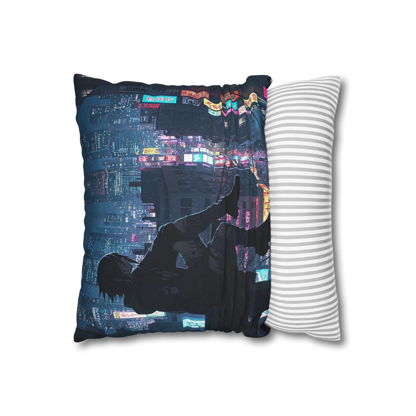 Anime-Inspired Urban Pillowcase, Cozy Home Decor, Nerdy Gift, Bedroom Accent, Cyberpunk Decor, Manga Lover Gift
