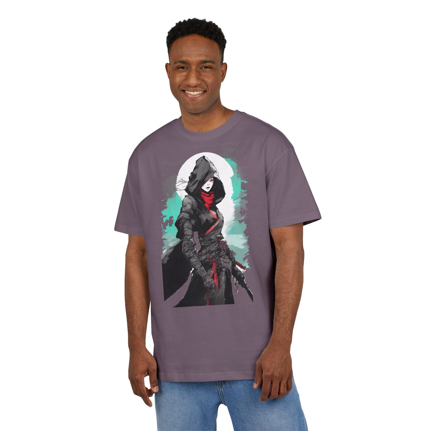 Hooded Warrior Oversize Tee | Unisex Graphic Shirt | Comfortable Casual Wear | Perfect for Comic Con, Gift for Gamers, Streetwear Fashion
