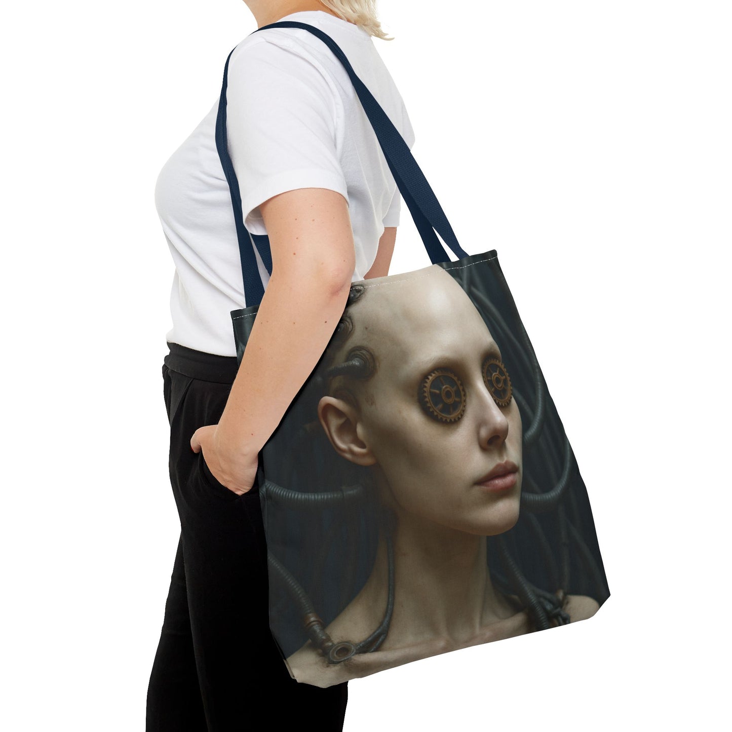 Futuristic Art Tote Bag - Unique Canvas Carryall, Cyberpunk Style, Eco-Friendly Shopping Bag, Ideal for Gifts, Fashion Statement