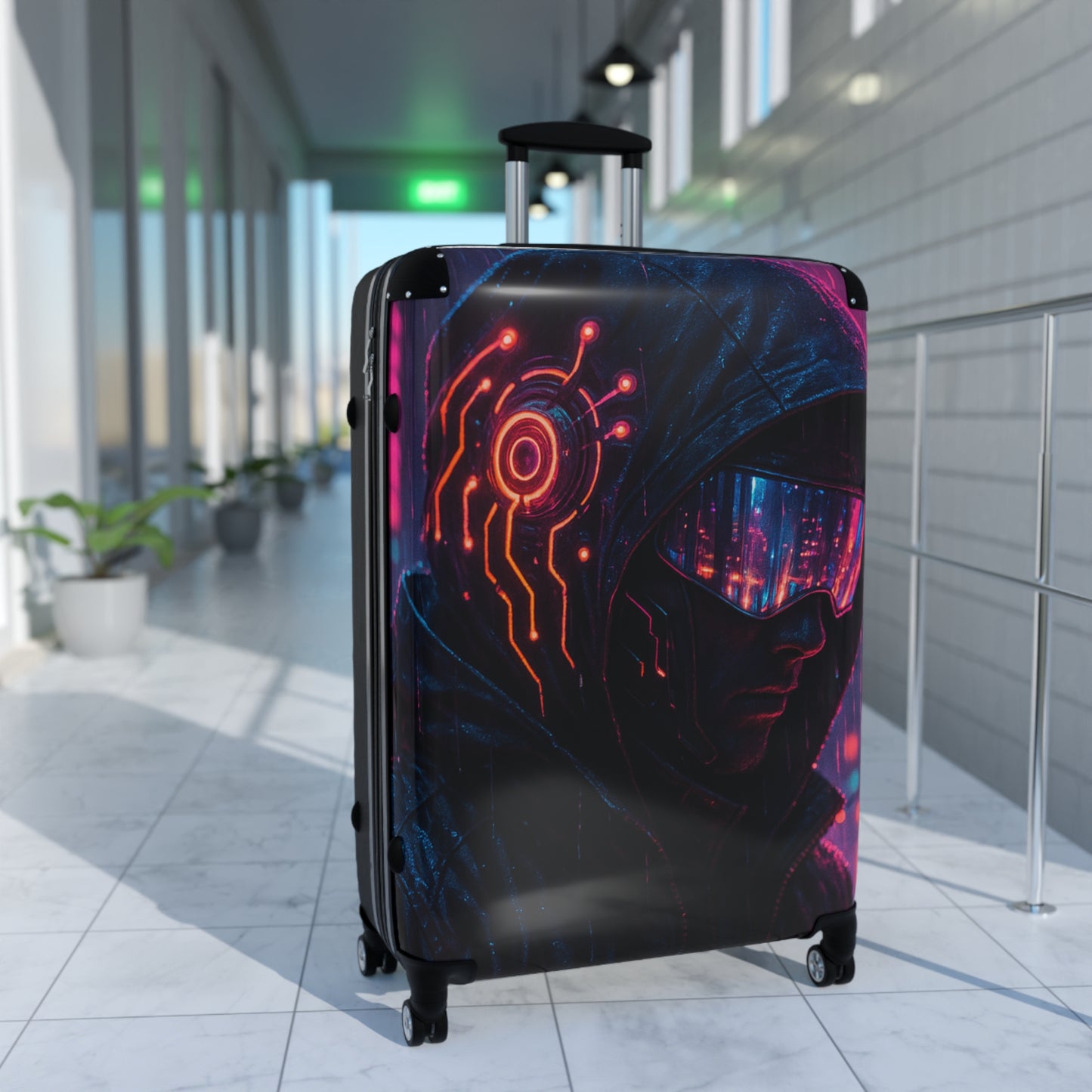 Futuristic Suitcase with Cyberpunk Design | Travel Luggage, Geek Gift, Stylish Bag, Unique Carry-On, Adventure Accessories