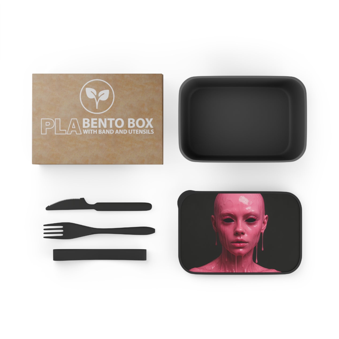 Artistic Bento Box with Utensils, Unique Food Storage, Pink Design, Eco-Friendly Lunch Container, Gift for Foodies