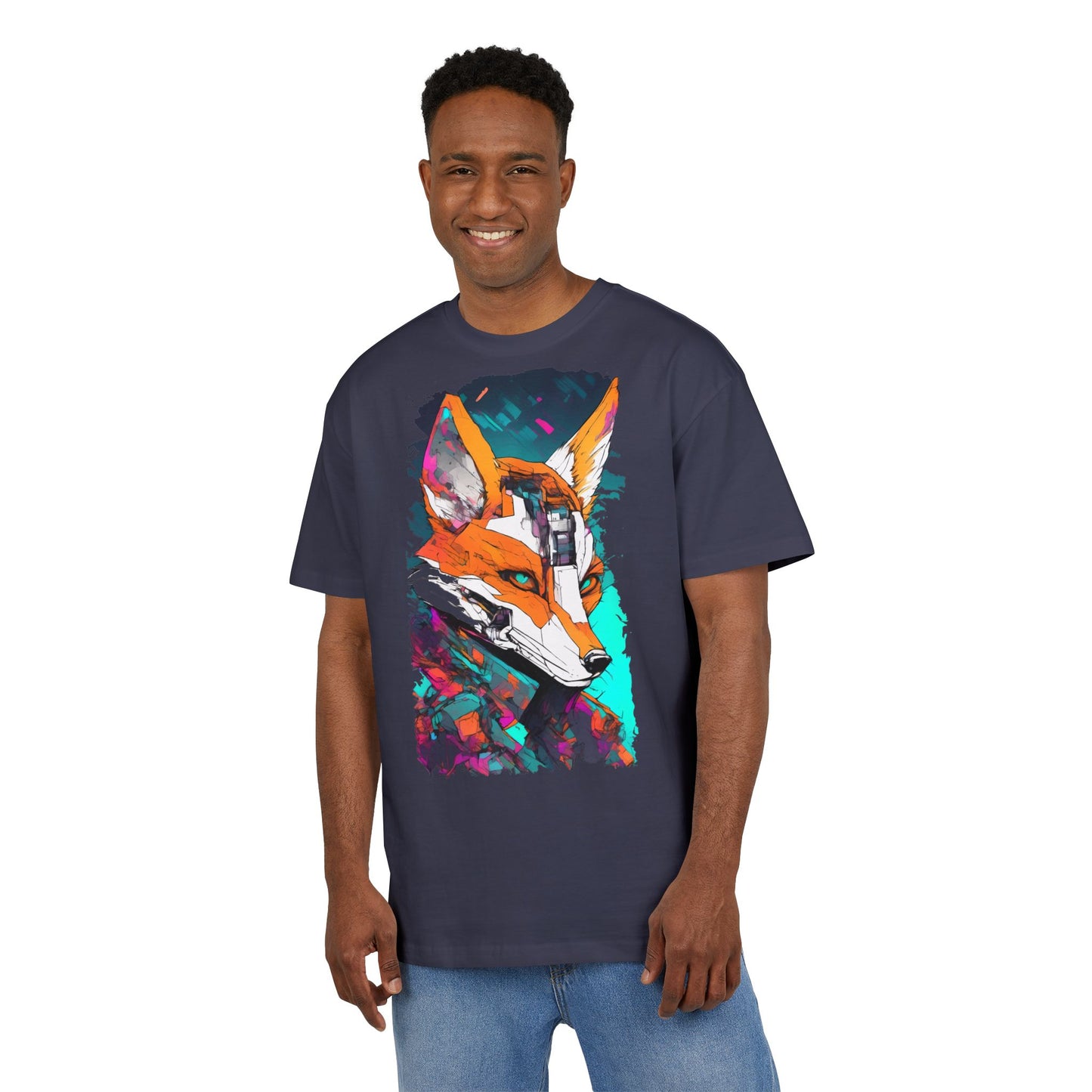 Futuristic Fox Design Unisex Oversize Tee, Graphic Tee, Cool T-Shirt, Unique Gift, Casual Wear