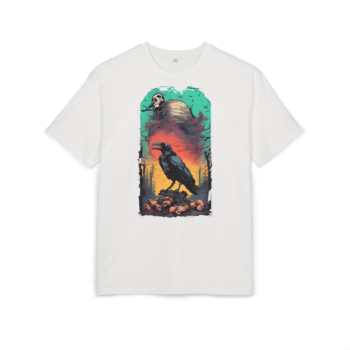 Mystical Raven Oversize Tee: Boho Style, Unisex Graphic T-Shirt for Nature Lovers, Festival Wear, Halloween, Gift Ideas