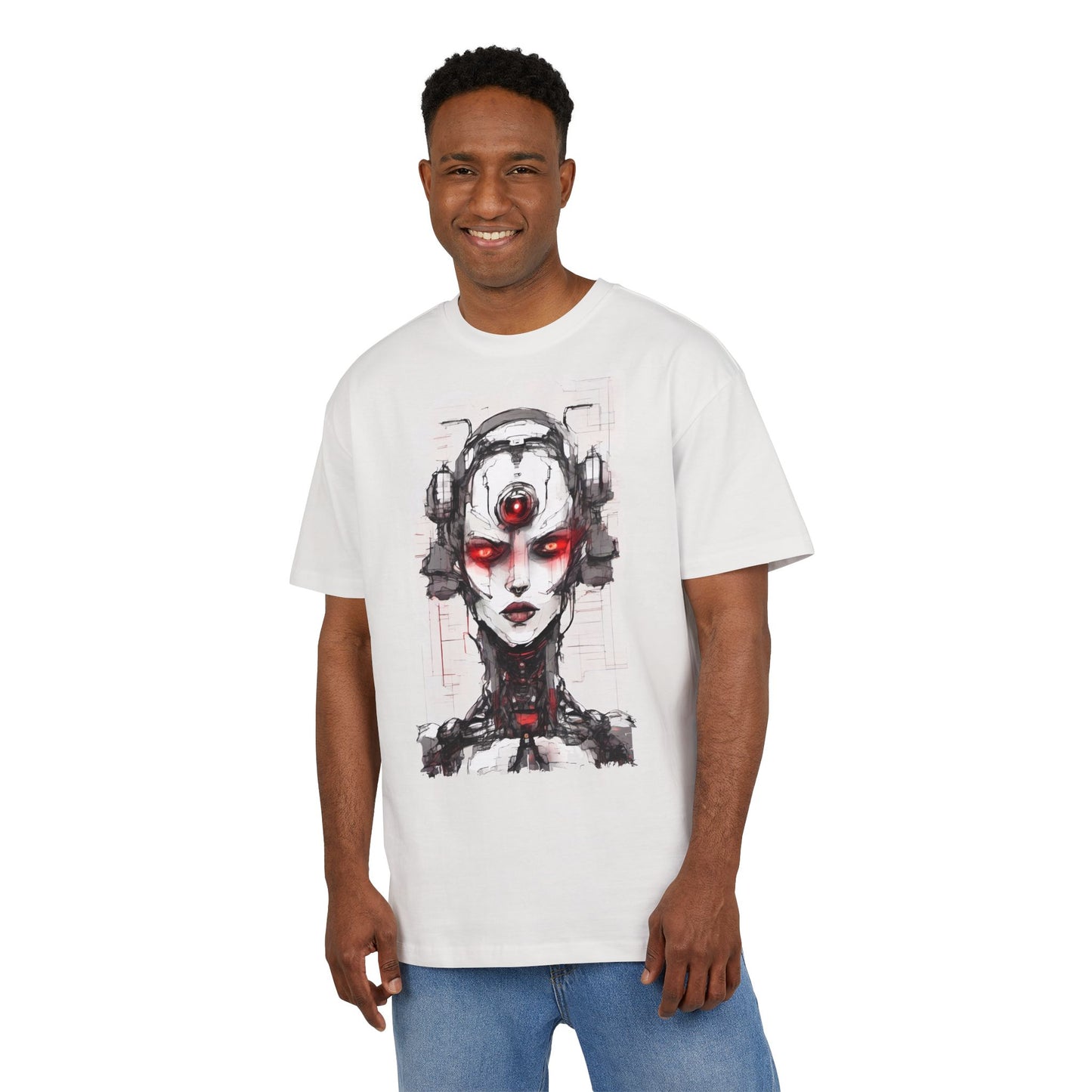 Futuristic Graphic Tee, Cyberpunk Oversized T-Shirt, Unisex Retro Style, Streetwear Top, Gift for Tech Lovers, Summer Casual Wear