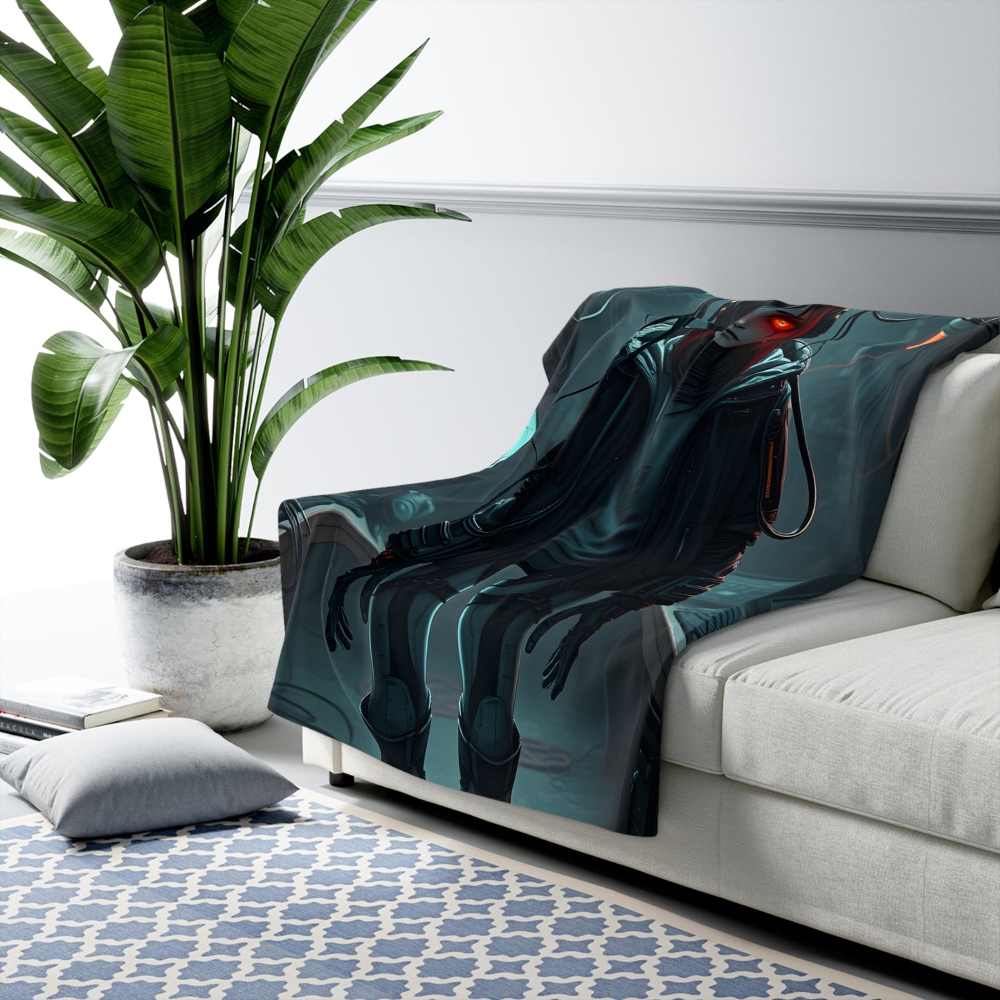 Futuristic Sherpa Fleece Blanket with Cyberpunk Design