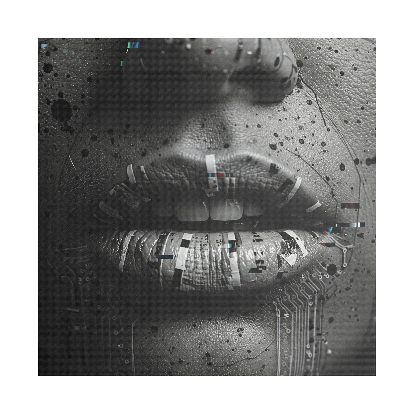 Gothic Lips Art Canvas, Digital Art Print, Unique Home Decor, Contemporary Wall Art, Cyberpunk Aesthetic, Perfect Gift