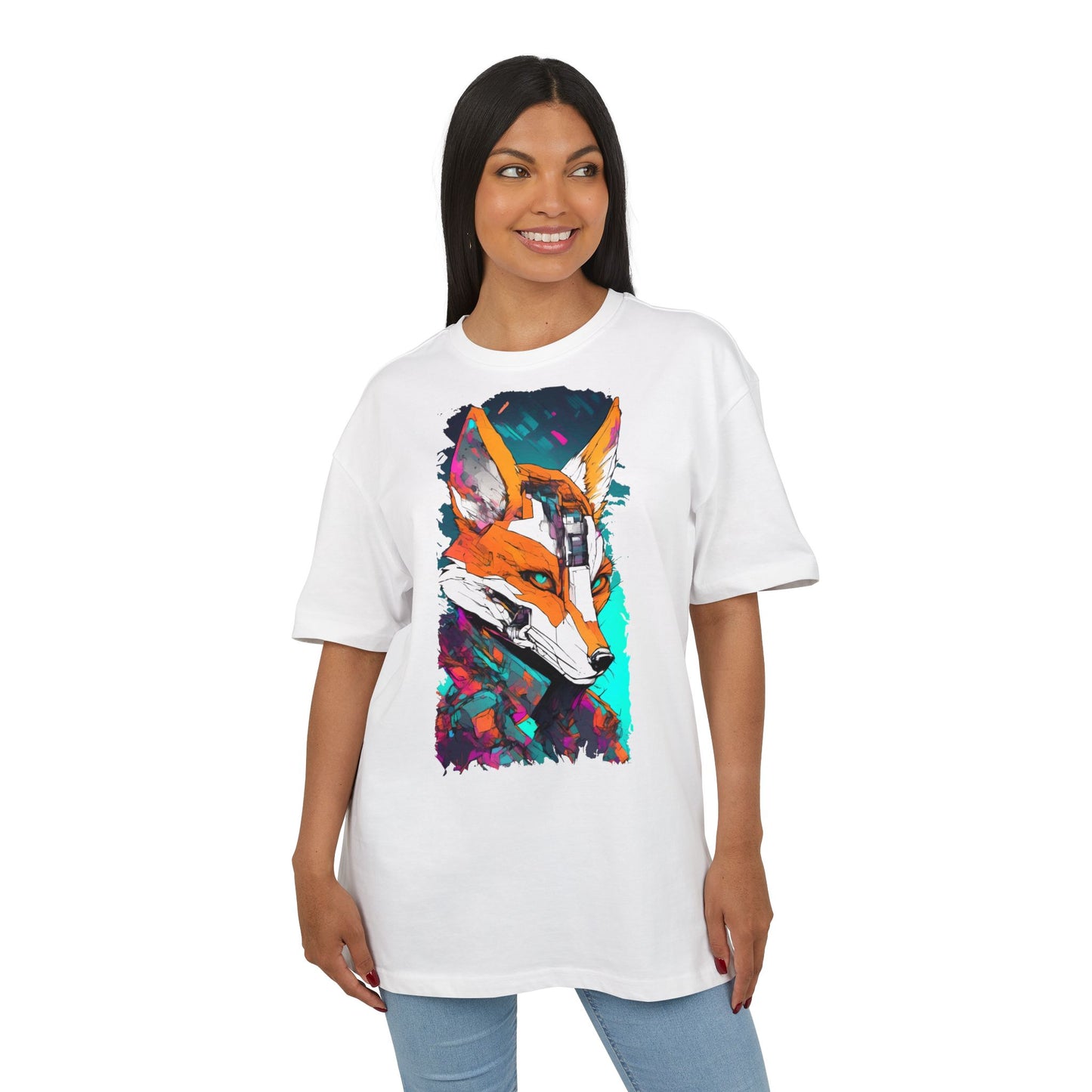 Futuristic Fox Design Unisex Oversize Tee, Graphic Tee, Cool T-Shirt, Unique Gift, Casual Wear