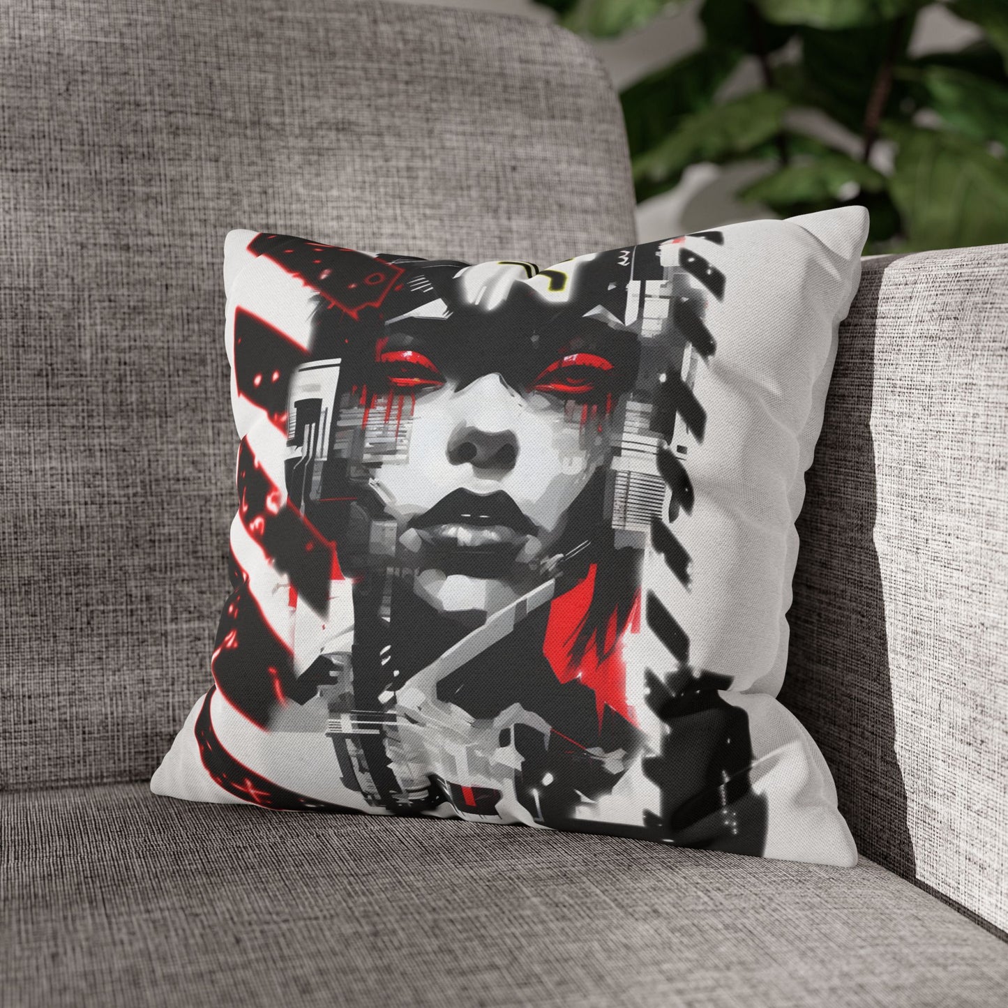 Bold Graphic Pillowcase, Unique Decorative Cushion Cover for Modern Home, Cyberpunk Art Decor, Gift for Art Lovers, Stylish Throw Pillow