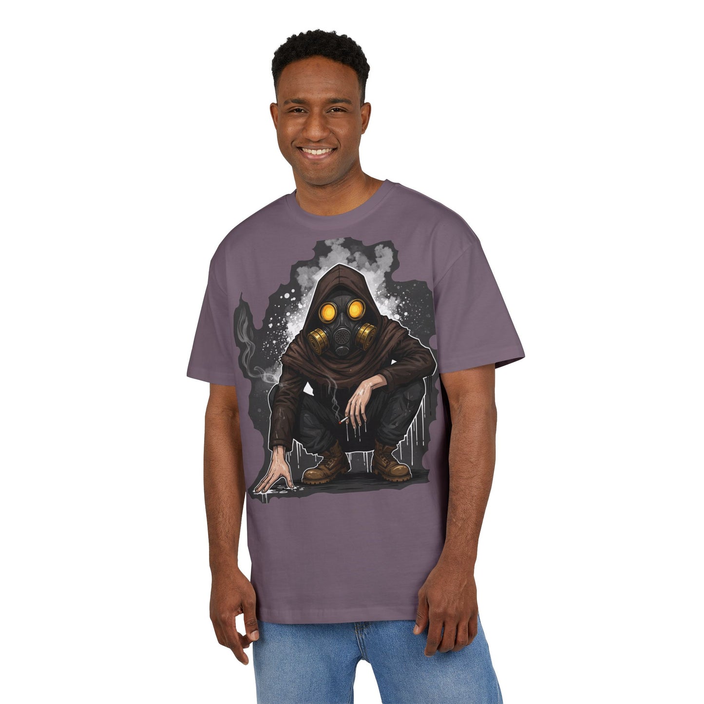 Gothic Gas Mask Unisex Heavy Oversize Tee, Streetwear Graphic Tee, Casual T-Shirt, Halloween Costume Top, Unique Gift Idea