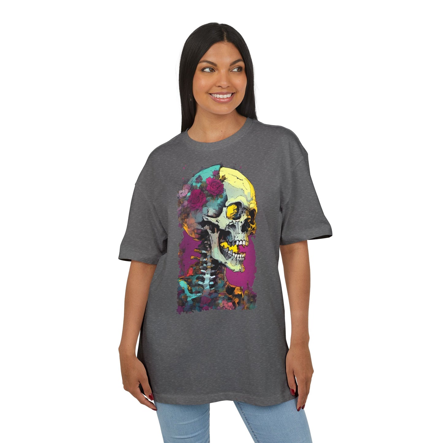 Colorful Skull Oversize Tee, Unisex Graphic Shirt, Edgy Streetwear, Casual Summer Top, Halloween Costume, Gift for Art Lovers
