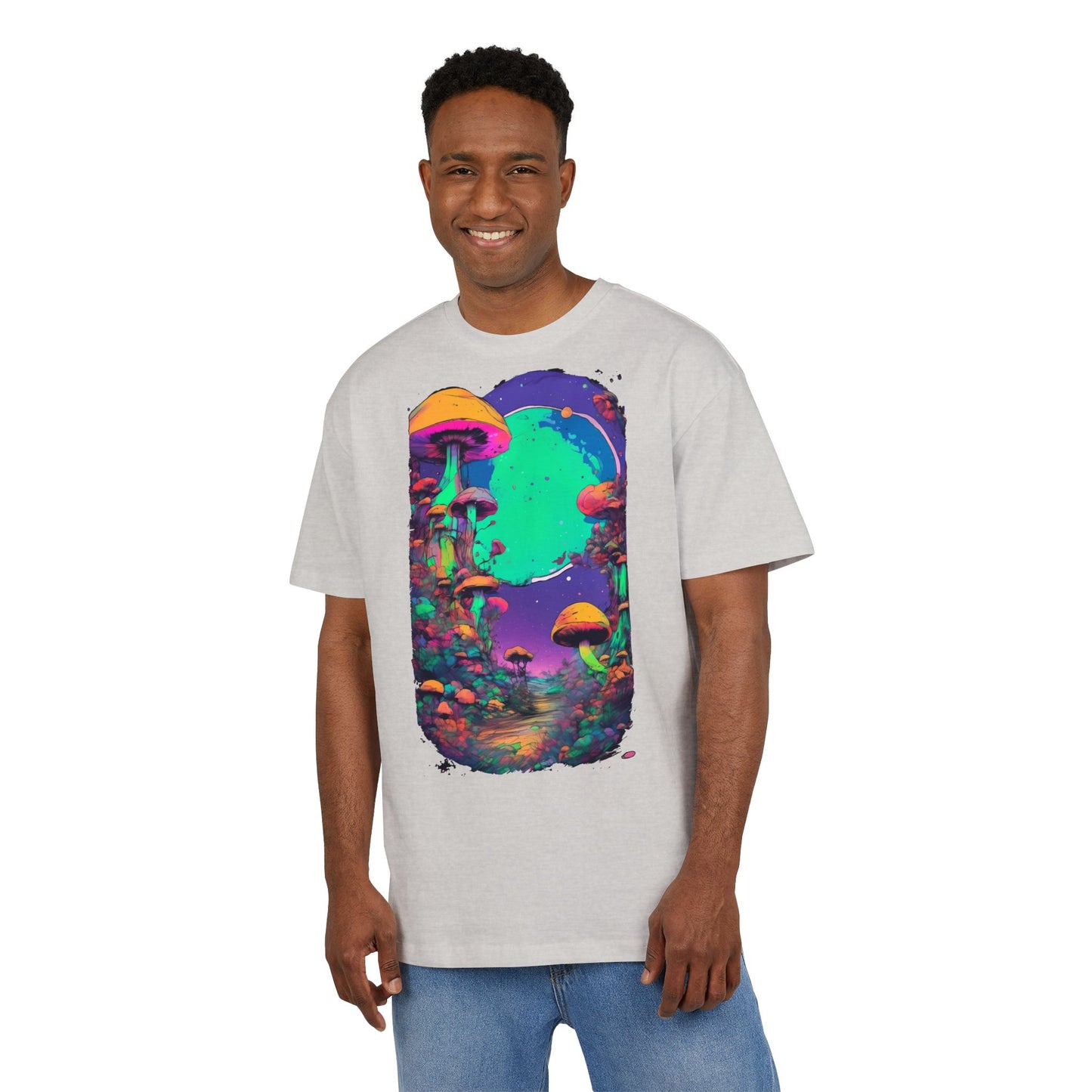 Psychedelic Mushroom Oversize Tee, Unisex Heavyweight Shirt, Bohemian Fashion, Festival Wear, Nature Lover Gift