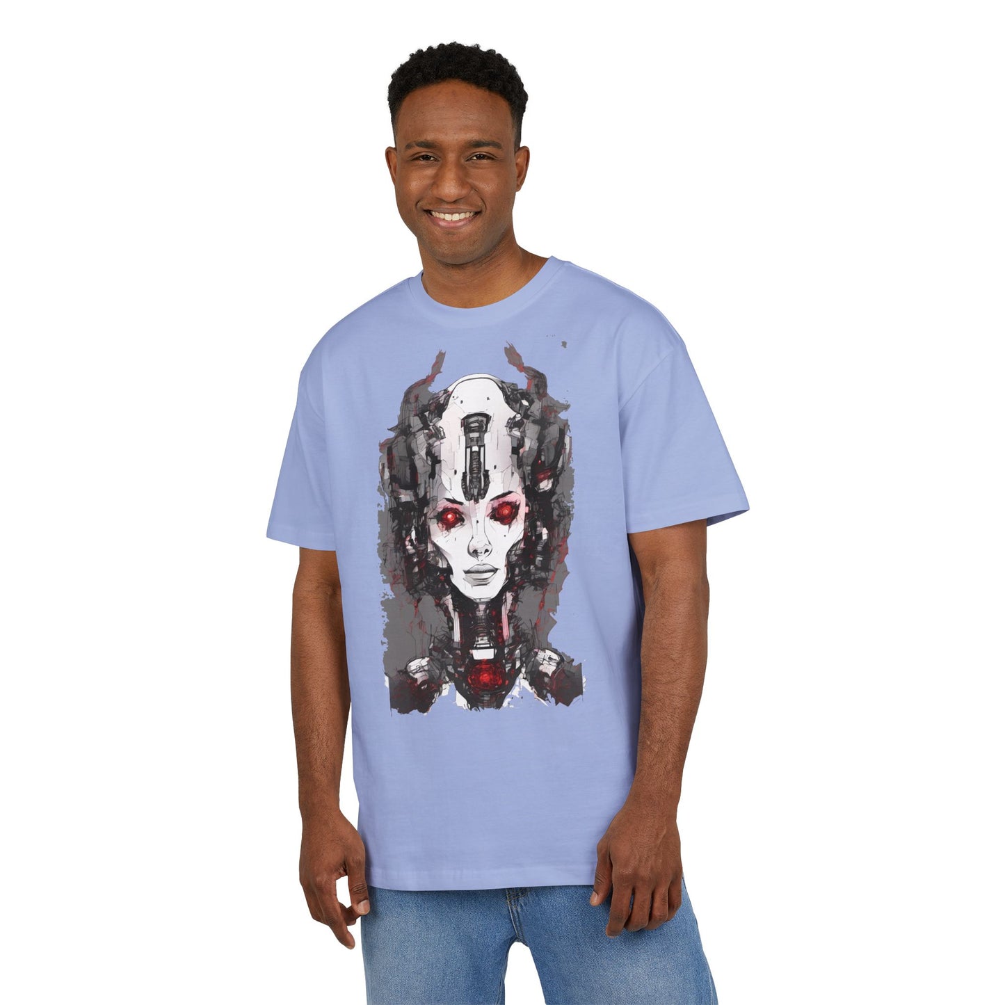 Futuristic Graphic Tee, Unique Oversized T-Shirt, Stylish Casual Wear, Perfect Gift for Art Lovers, Bold Design for Teens