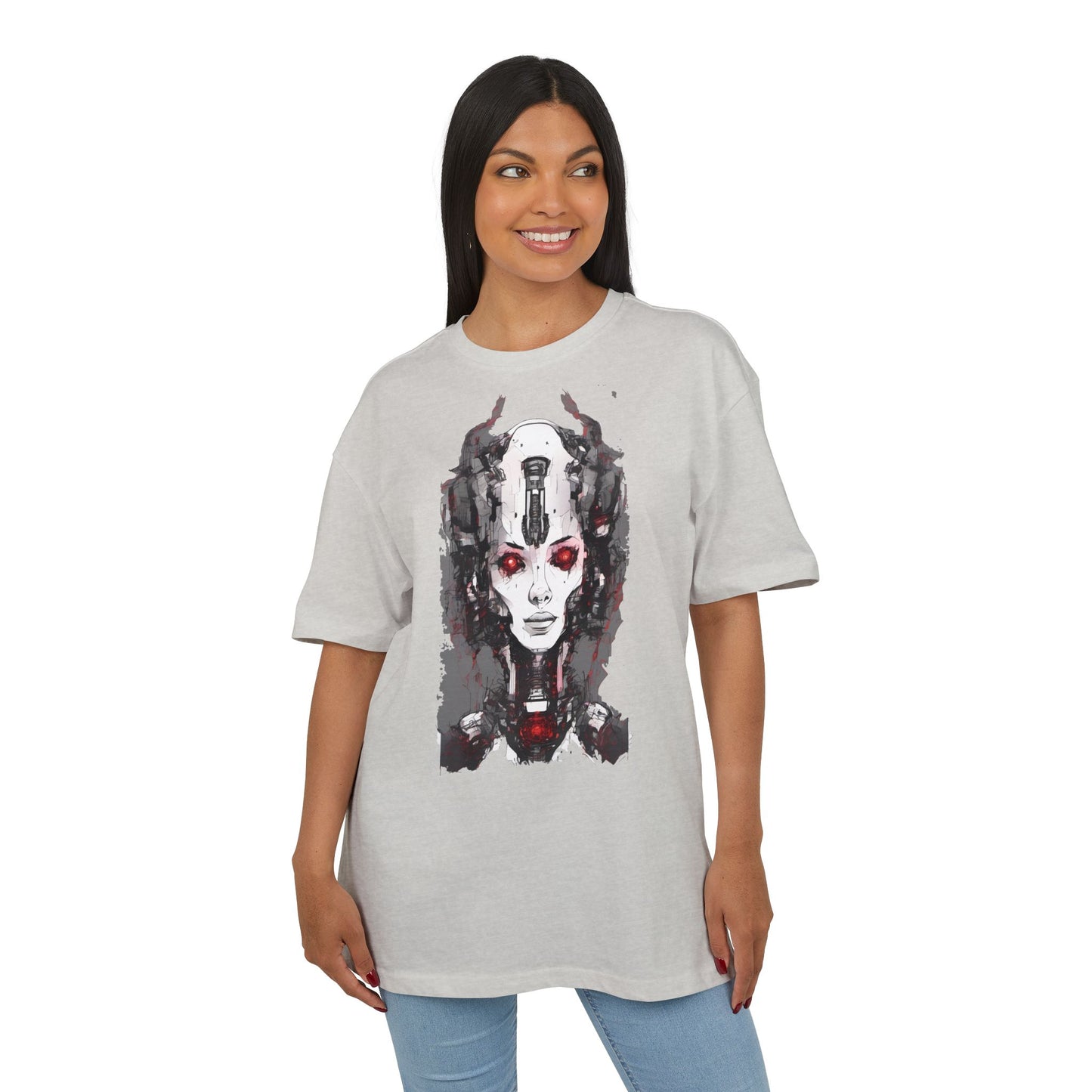 Futuristic Graphic Tee, Unique Oversized T-Shirt, Stylish Casual Wear, Perfect Gift for Art Lovers, Bold Design for Teens
