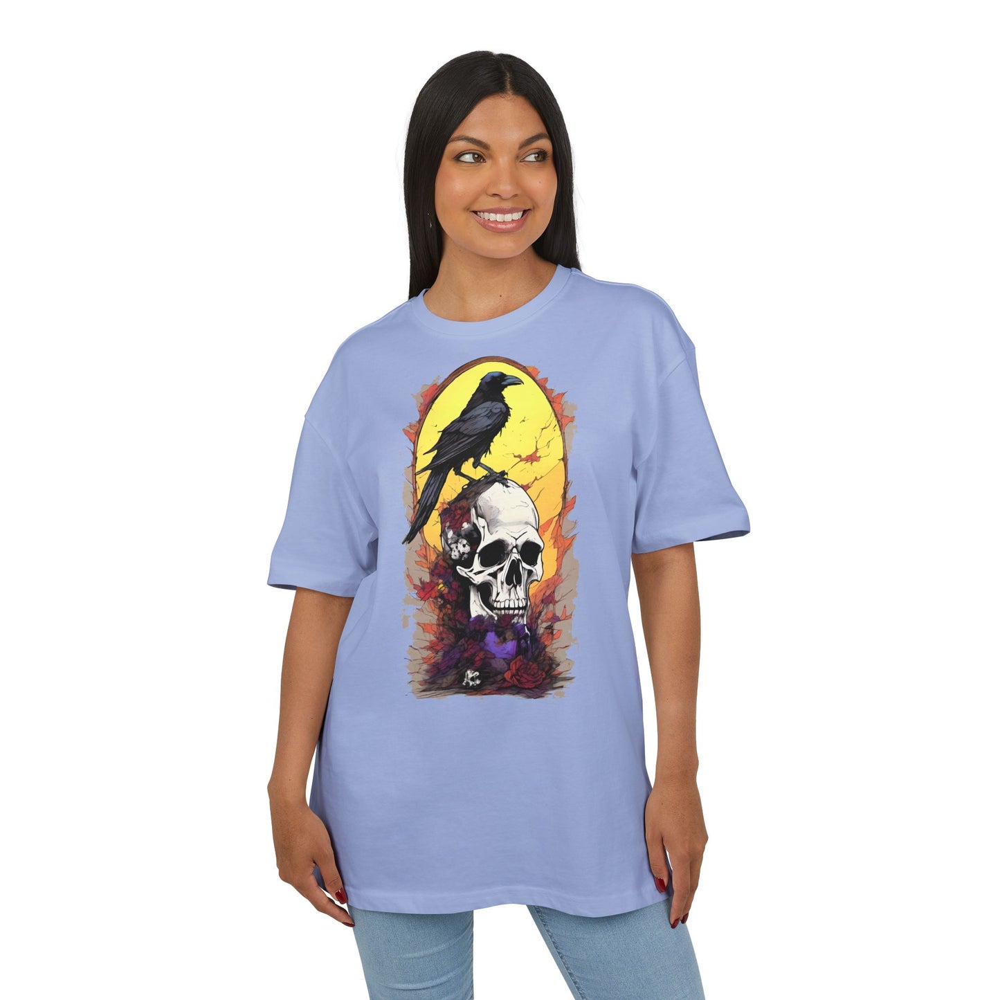 Gothic Raven & Skull Tee, Unisex Oversized Shirt, Edgy Halloween Fashion, Alternative Streetwear, Unique Graphic Tee, Perfect Gift