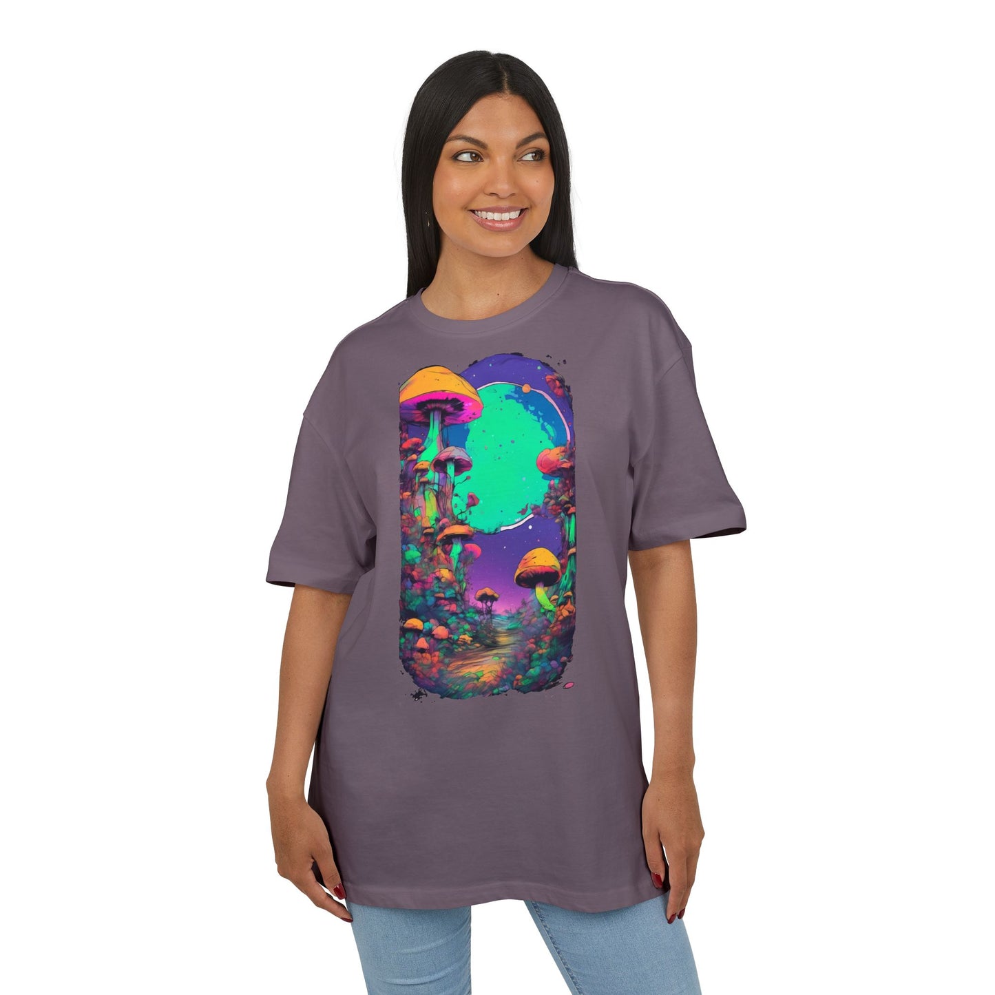 Psychedelic Mushroom Oversize Tee, Unisex Heavyweight Shirt, Bohemian Fashion, Festival Wear, Nature Lover Gift