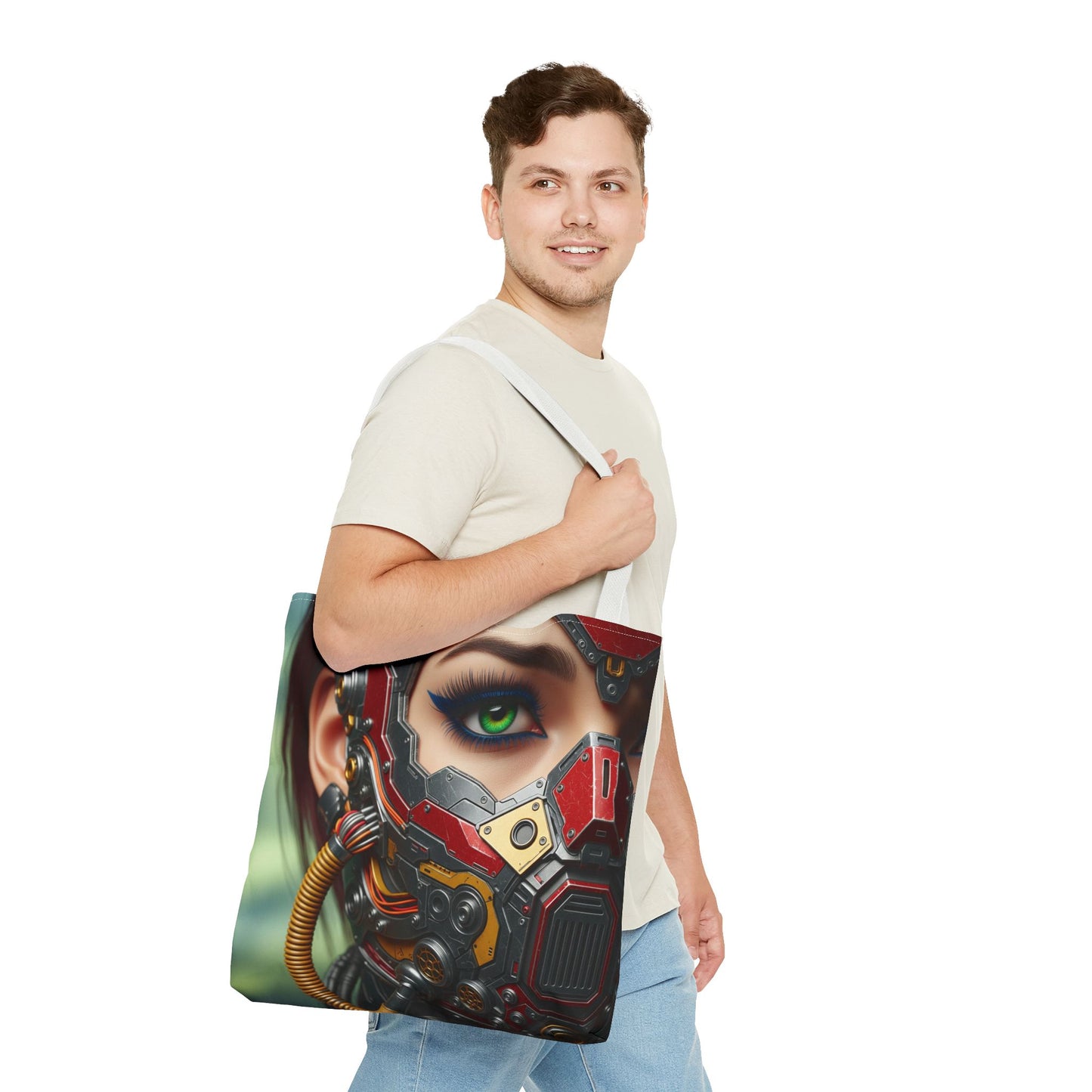 Futuristic Cybernetic Tote Bag, Eco-Friendly Shopper, Tech Enthusiast Gift, Fashionable Carryall, Sci-Fi Lovers Accessory