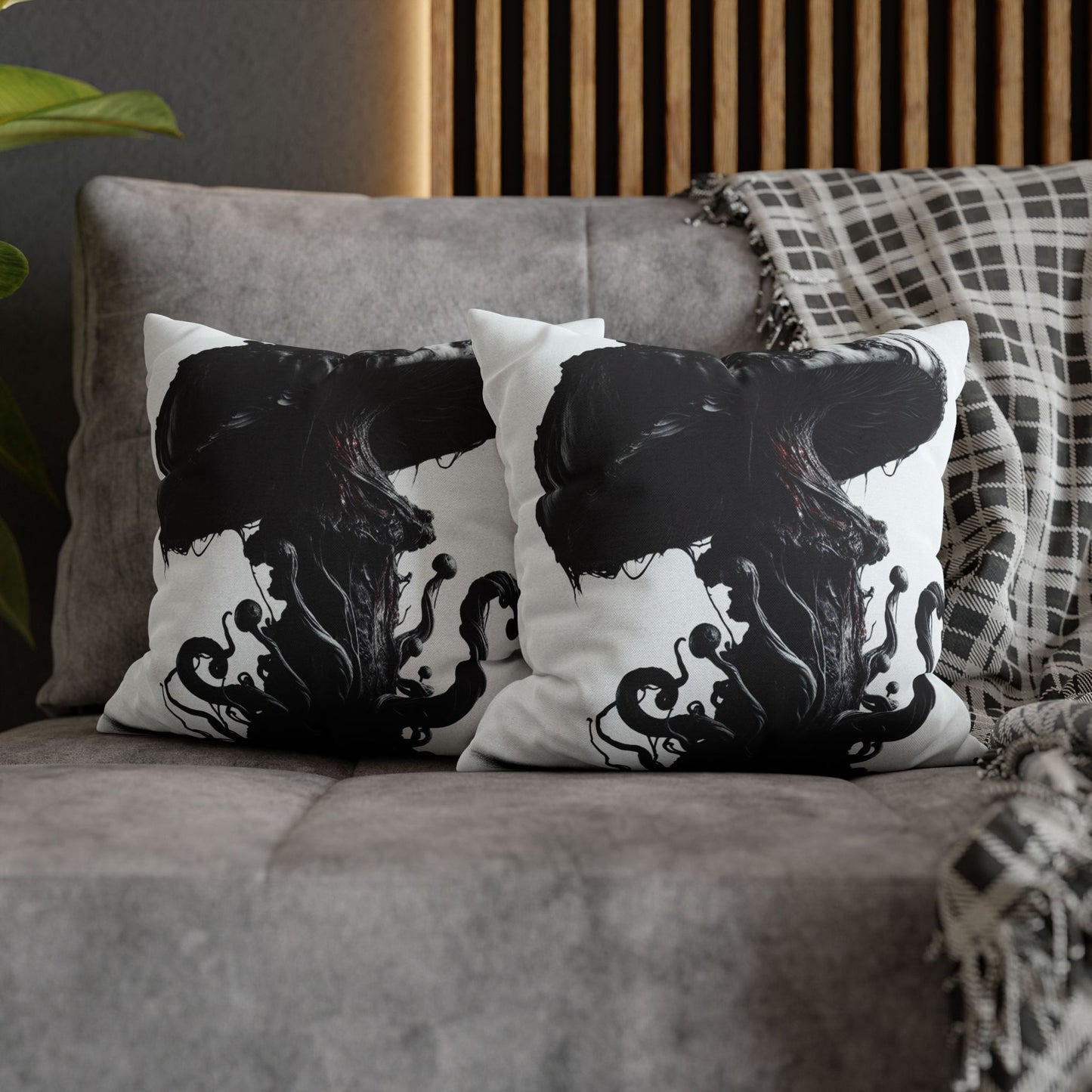 Gothic Mushroom Pillowcase | Dark Art Decor, Home Accent, Unique Gift, Black and White Throw Pillow, Living Room Decor