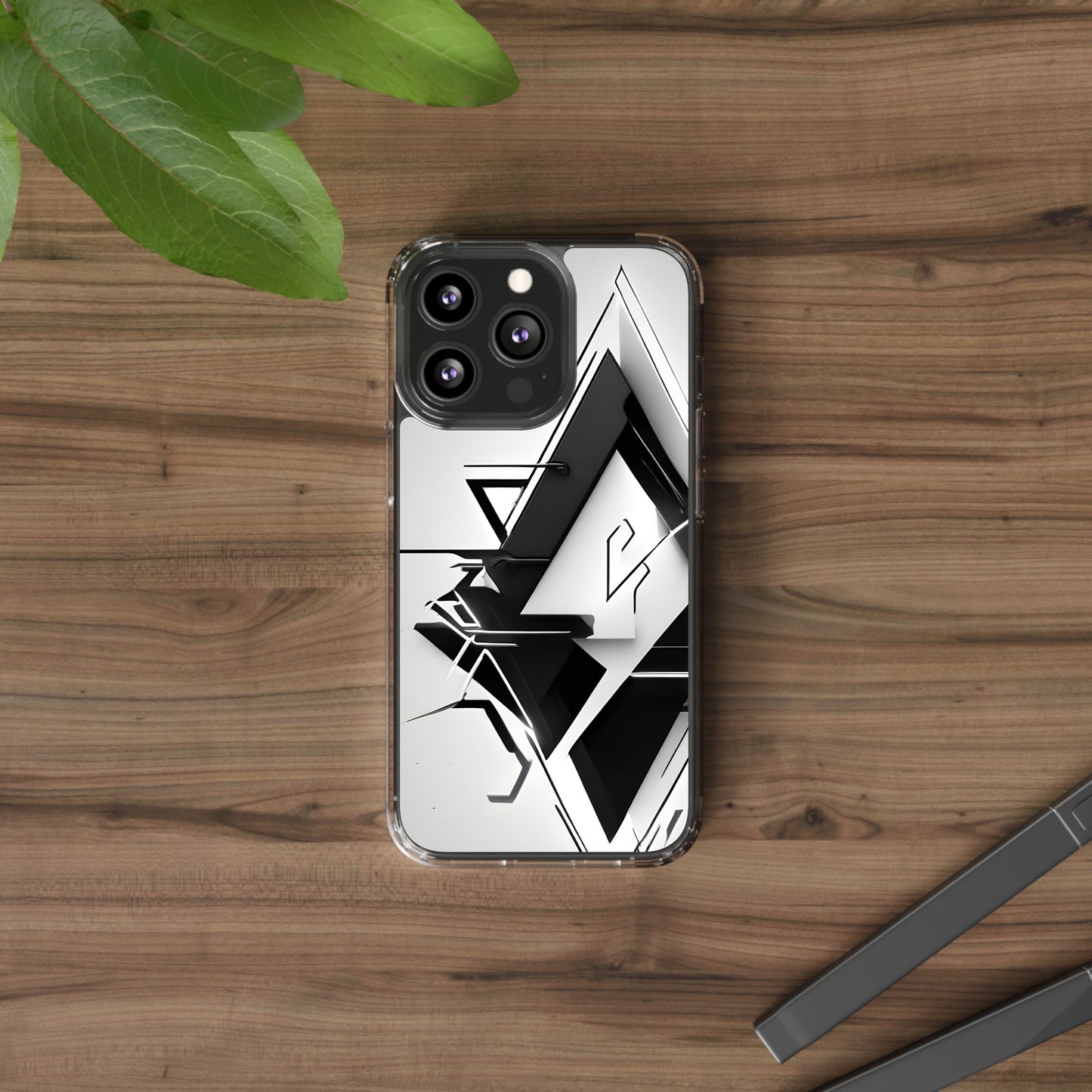 Clear Phone Case with Abstract Edgy Design Print