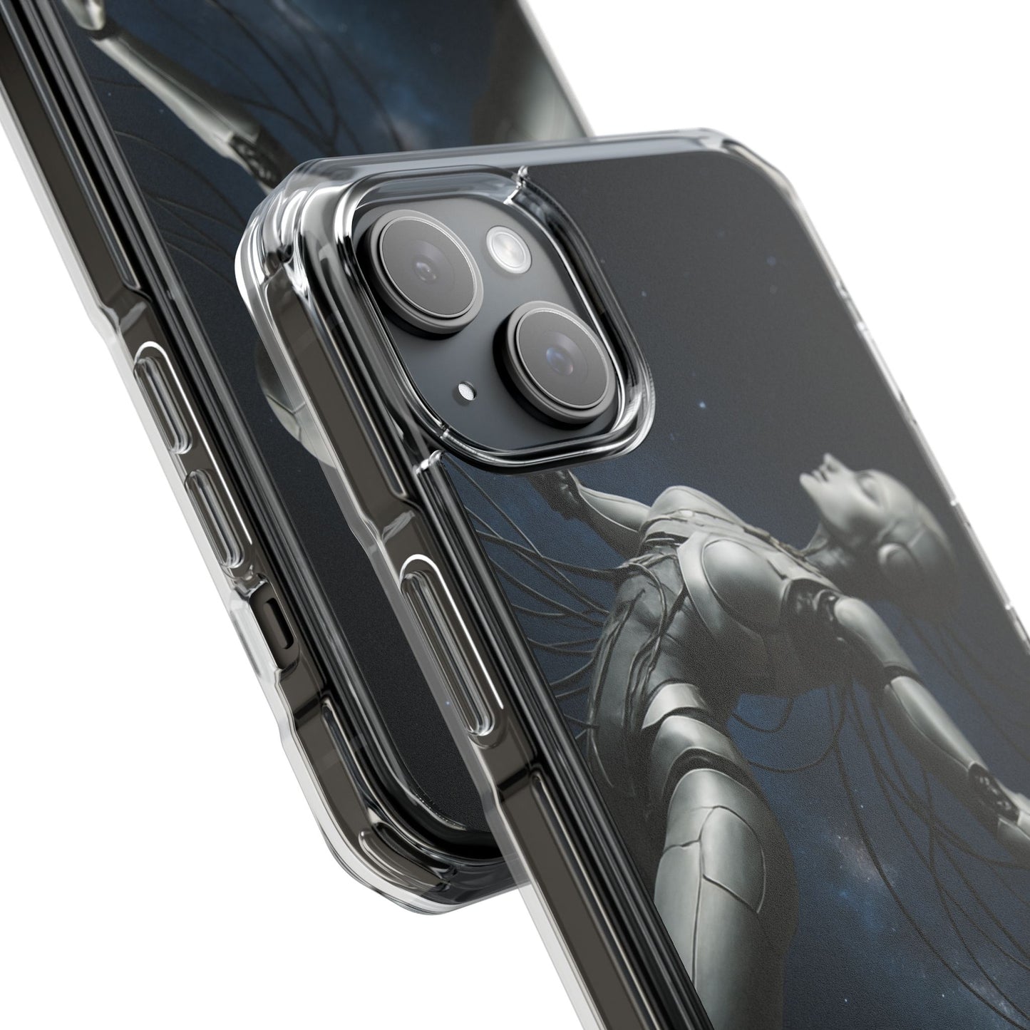 Futuristic Phone Case, Artistic Clear Impact Case for Tech Lovers, Robot Design Phone Cover, Unique Gift for Geeks, Space Theme