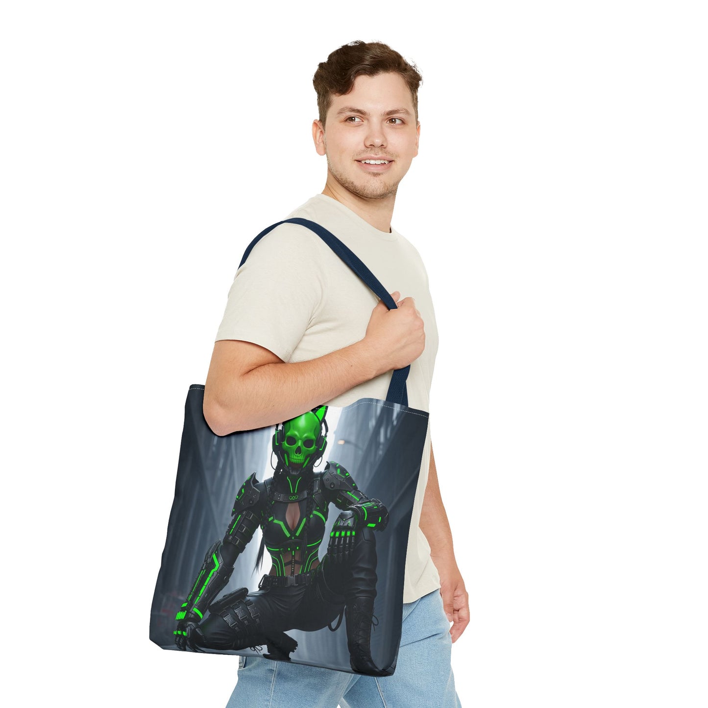 Futuristic Skull Tote Bag - Stylish Eco-Friendly Shopping Bag, Perfect for Casual Outings, Gifts, and Everyday Use