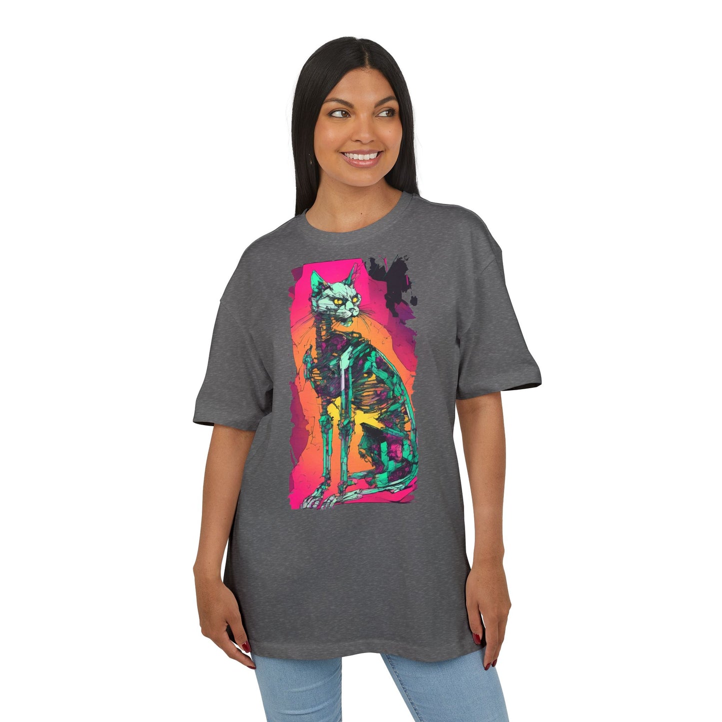 Vibrant Cat Art Tee, Unisex Oversized T-Shirt, Colorful Pet Lover Gift, Unique Graphic Shirt, Casual Everyday Wear