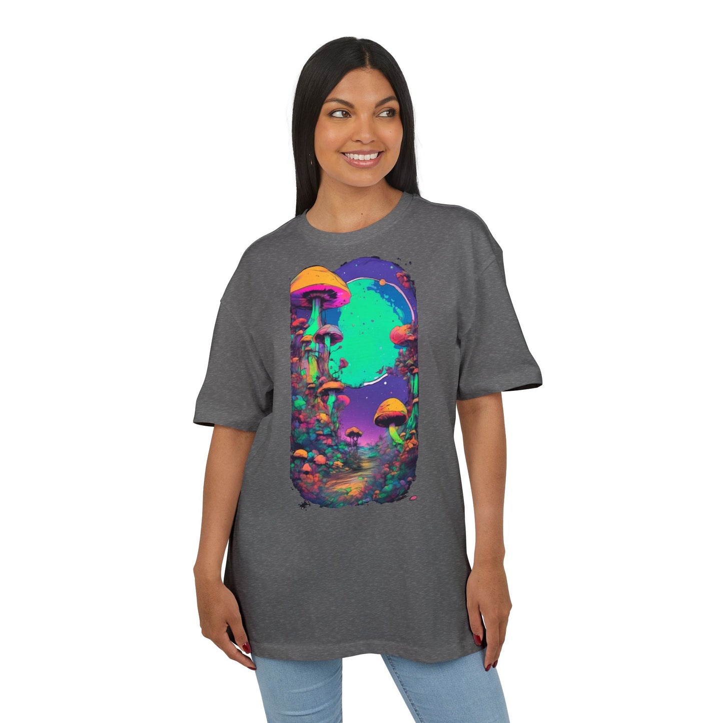Psychedelic Mushroom Oversize Tee, Unisex Heavyweight Shirt, Bohemian Fashion, Festival Wear, Nature Lover Gift