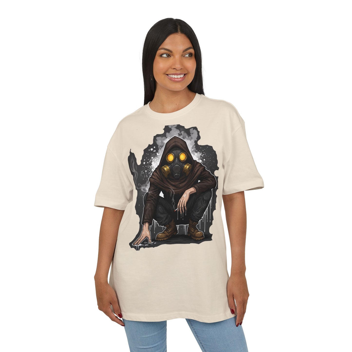 Gothic Gas Mask Unisex Heavy Oversize Tee, Streetwear Graphic Tee, Casual T-Shirt, Halloween Costume Top, Unique Gift Idea