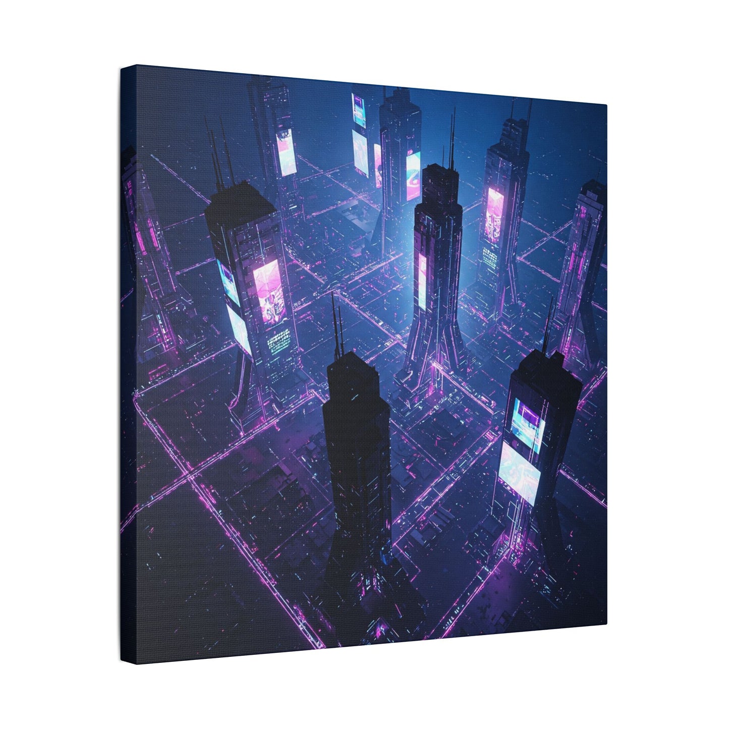 Futuristic Art Canvas, Urban Wall Decor, Retro Digital Print, Cyberpunk Artwork, Modern Home Aesthetic