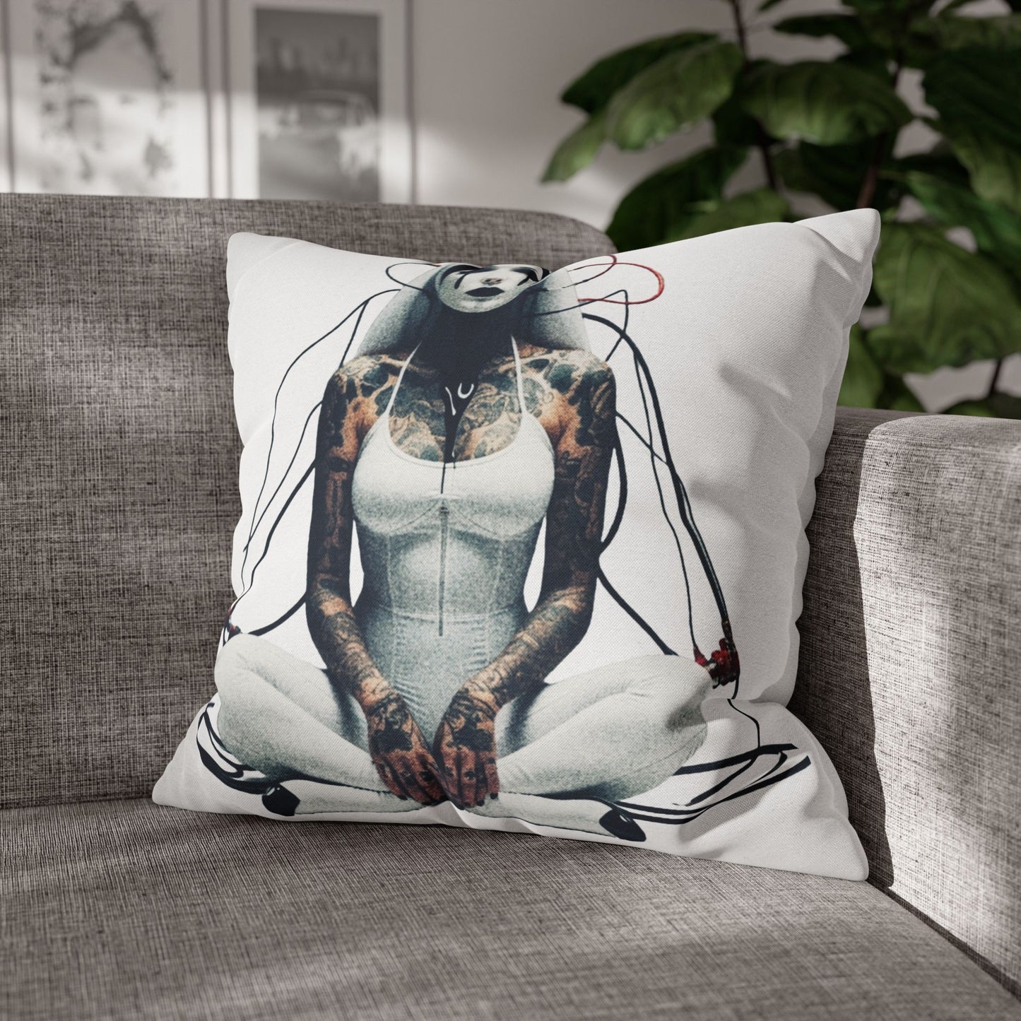 Unique Artistic Pillowcase with Futuristic Design, Decorative Cushion Cover for Home Decor, Gift for Art Lovers, Cozy Living Room Accessory