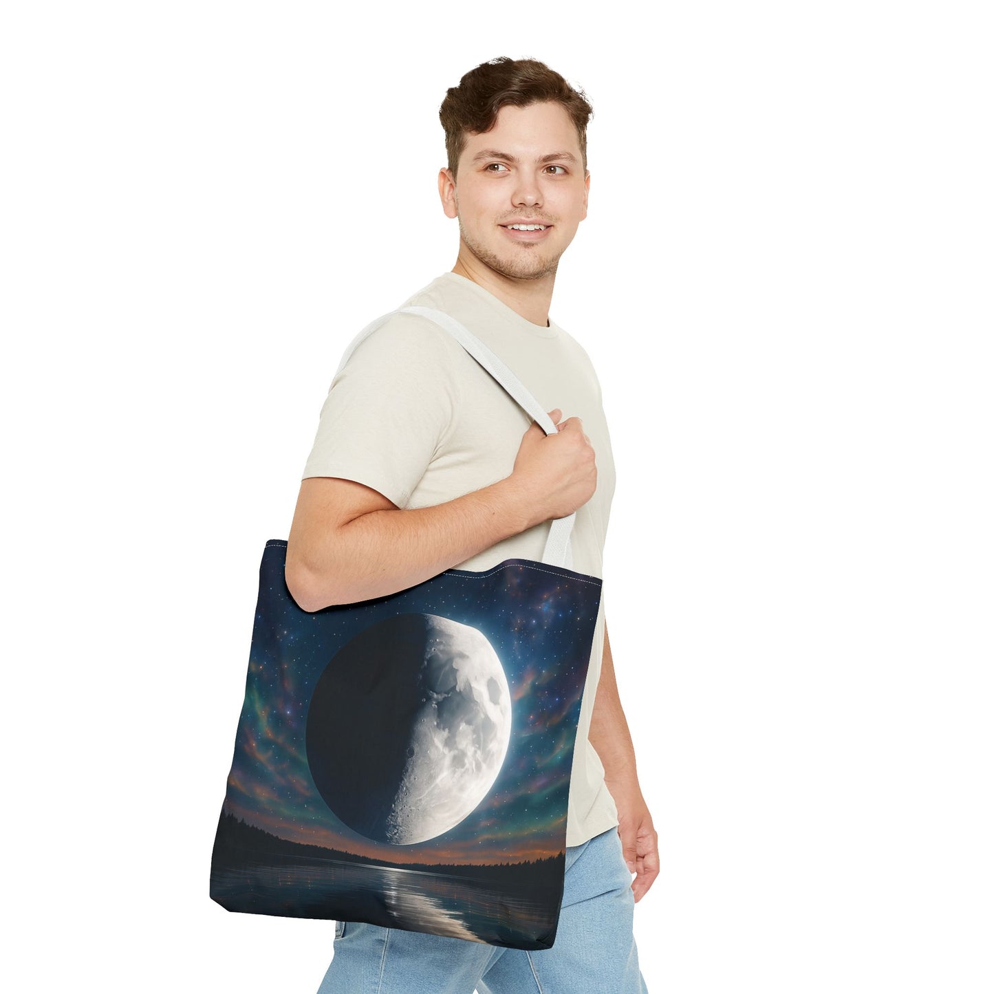 Lunar Dreams Tote Bag, Cosmic Canvas Bag, Astrology Gift, Celestial Purse, Boho Moon Tote, Night Sky Shopping Bag