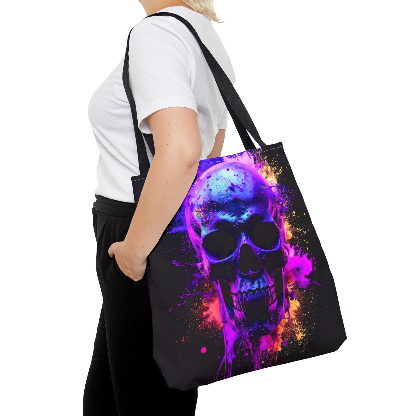 Skull Art Tote Bag, Stylish Shopping Tote, Colorful Beach Bag, Halloween Gift, Edgy Urban Accessory