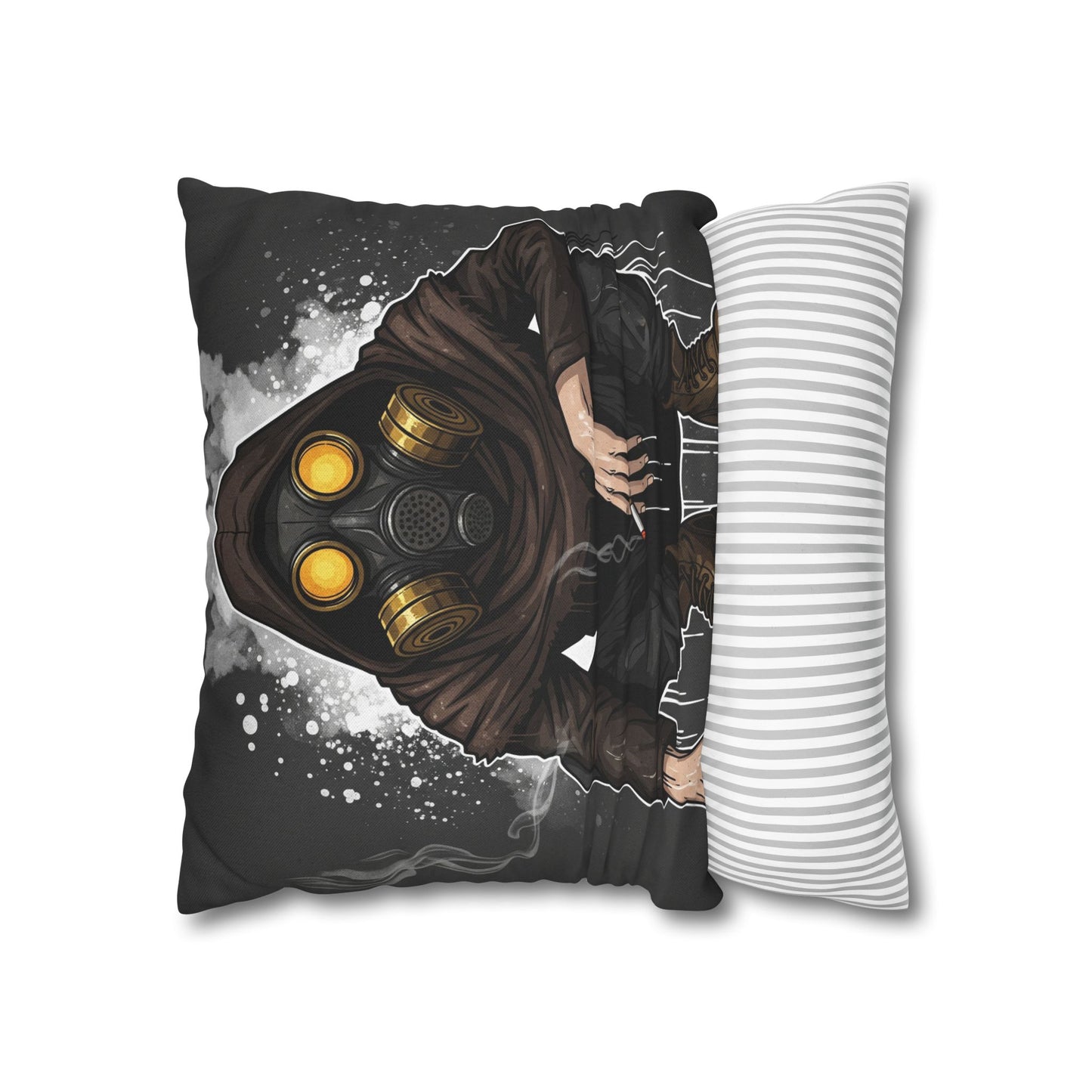 Gothic Gas Mask Pillowcase - Unique Home Decor, Edgy Throw Pillow, Gifts for Sci-Fi Fans, Alternative Room Style, Men’s Bedroom Decor
