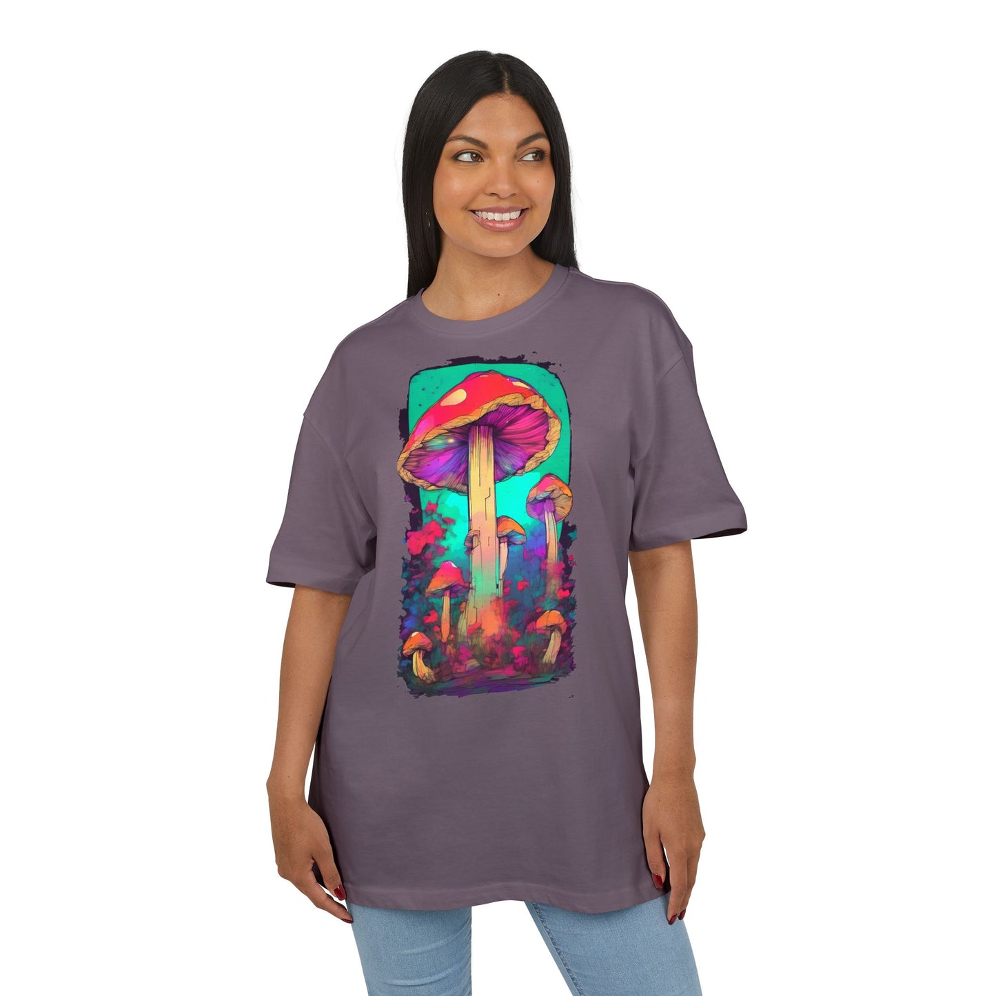 Vibrant Mushroom Art Oversized Tee, Unisex Graphic T-Shirt, Trendy Casual Style, Nature Lover Gift, Festival Clothing, Psychedelic Design