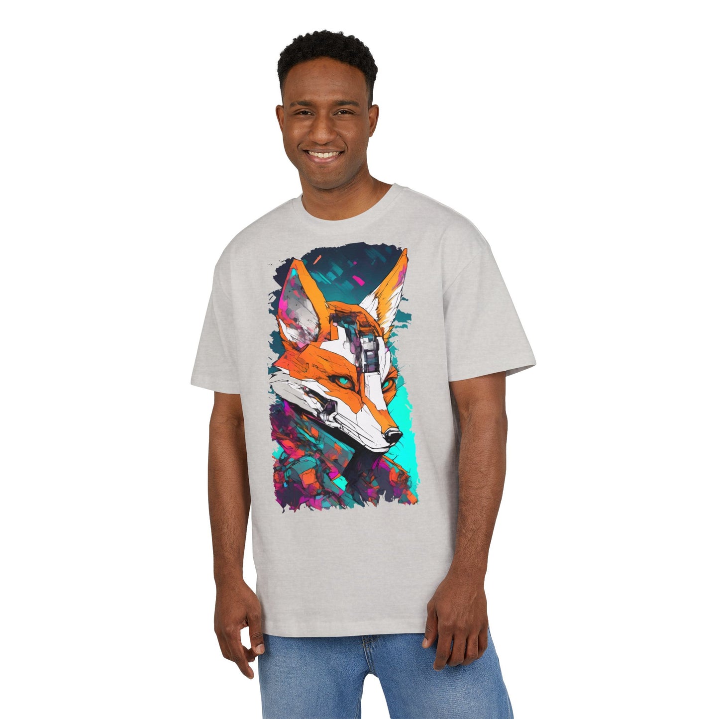 Futuristic Fox Design Unisex Oversize Tee, Graphic Tee, Cool T-Shirt, Unique Gift, Casual Wear