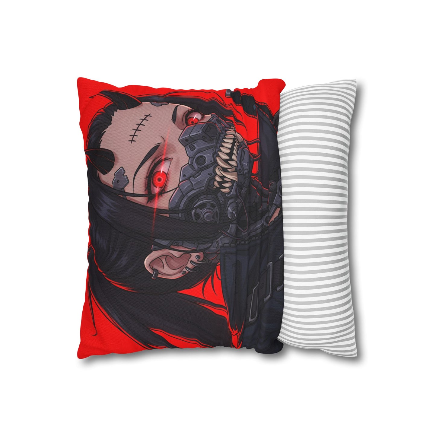 Gothic Anime Pillowcase, Decorative Throw Pillow, Cyberpunk Square Cushion, Bedroom Decor, Unique Gift for Fans, Cozy Home Accents