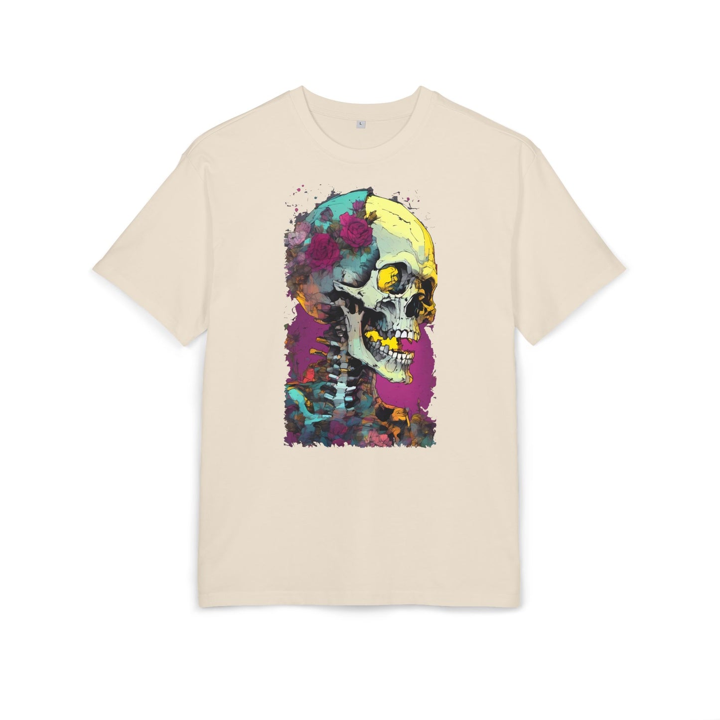 Colorful Skull Oversize Tee, Unisex Graphic Shirt, Edgy Streetwear, Casual Summer Top, Halloween Costume, Gift for Art Lovers