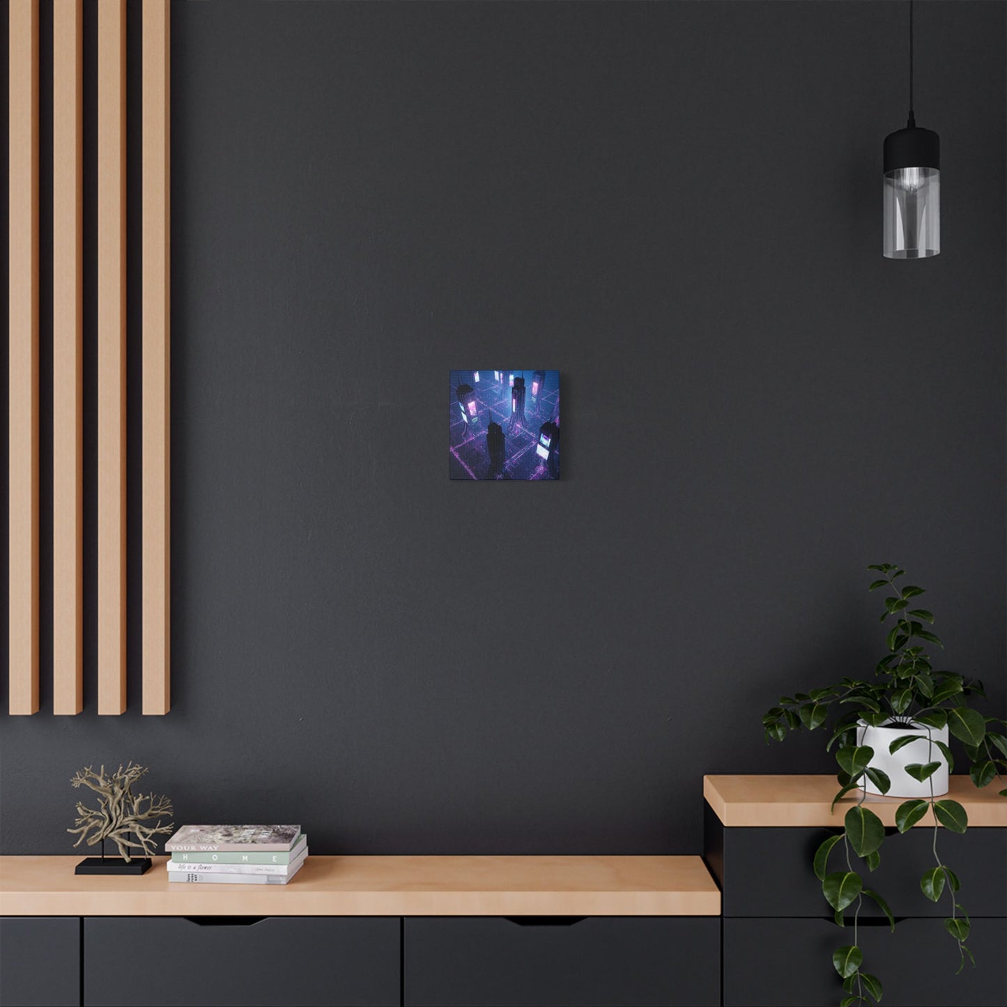 Futuristic Art Canvas, Urban Wall Decor, Retro Digital Print, Cyberpunk Artwork, Modern Home Aesthetic
