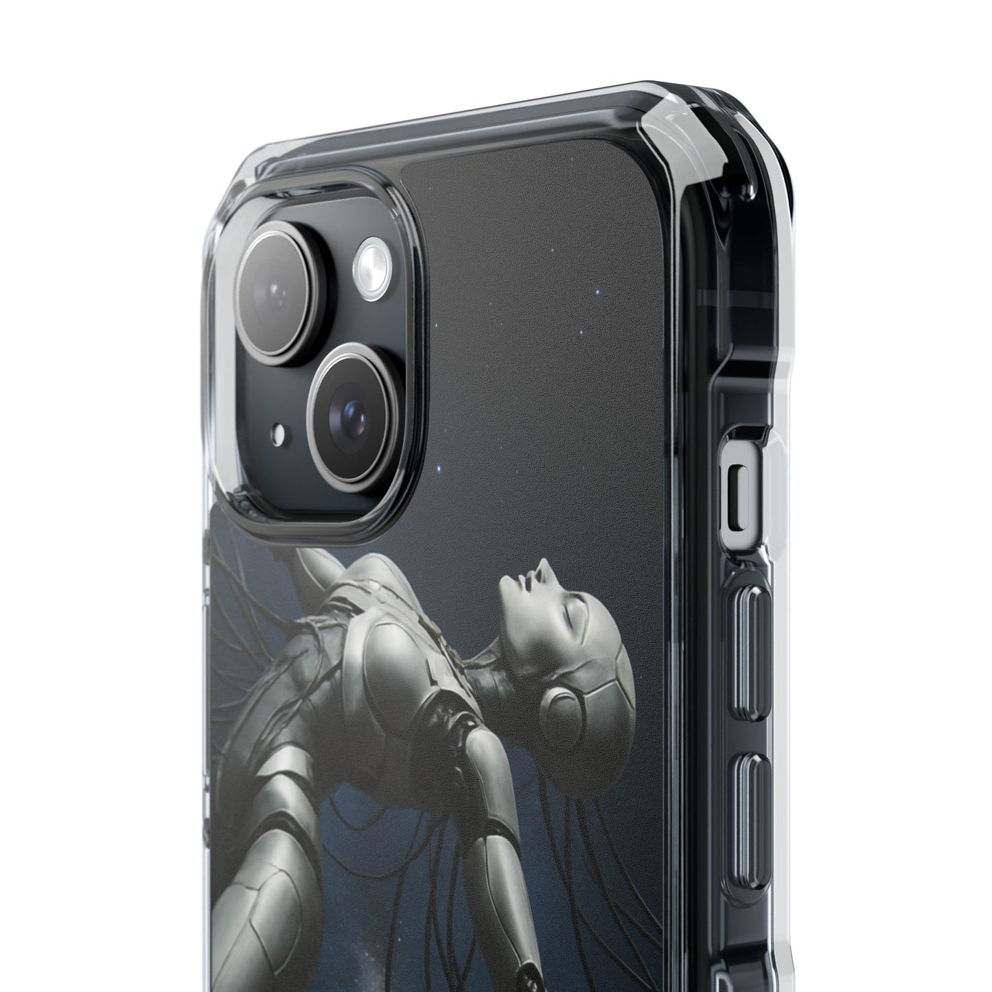 Futuristic Phone Case, Artistic Clear Impact Case for Tech Lovers, Robot Design Phone Cover, Unique Gift for Geeks, Space Theme
