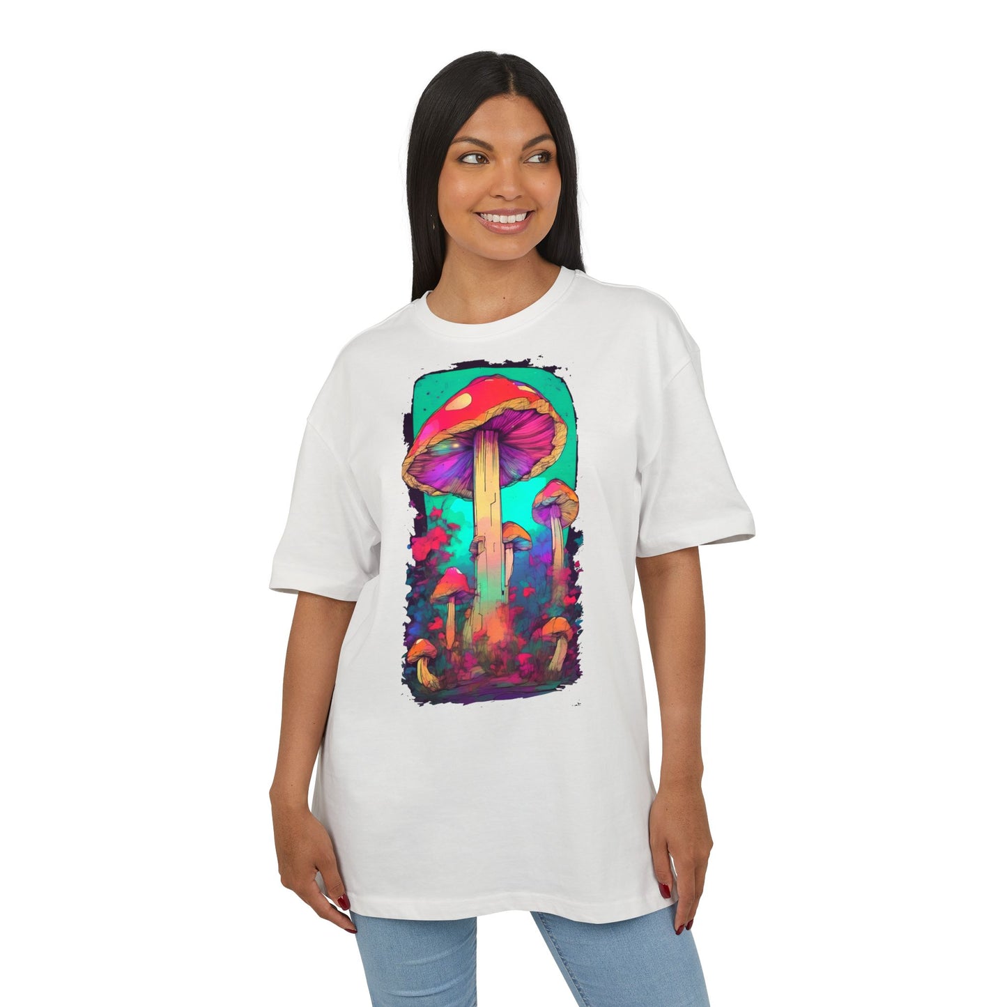 Vibrant Mushroom Art Oversized Tee, Unisex Graphic T-Shirt, Trendy Casual Style, Nature Lover Gift, Festival Clothing, Psychedelic Design