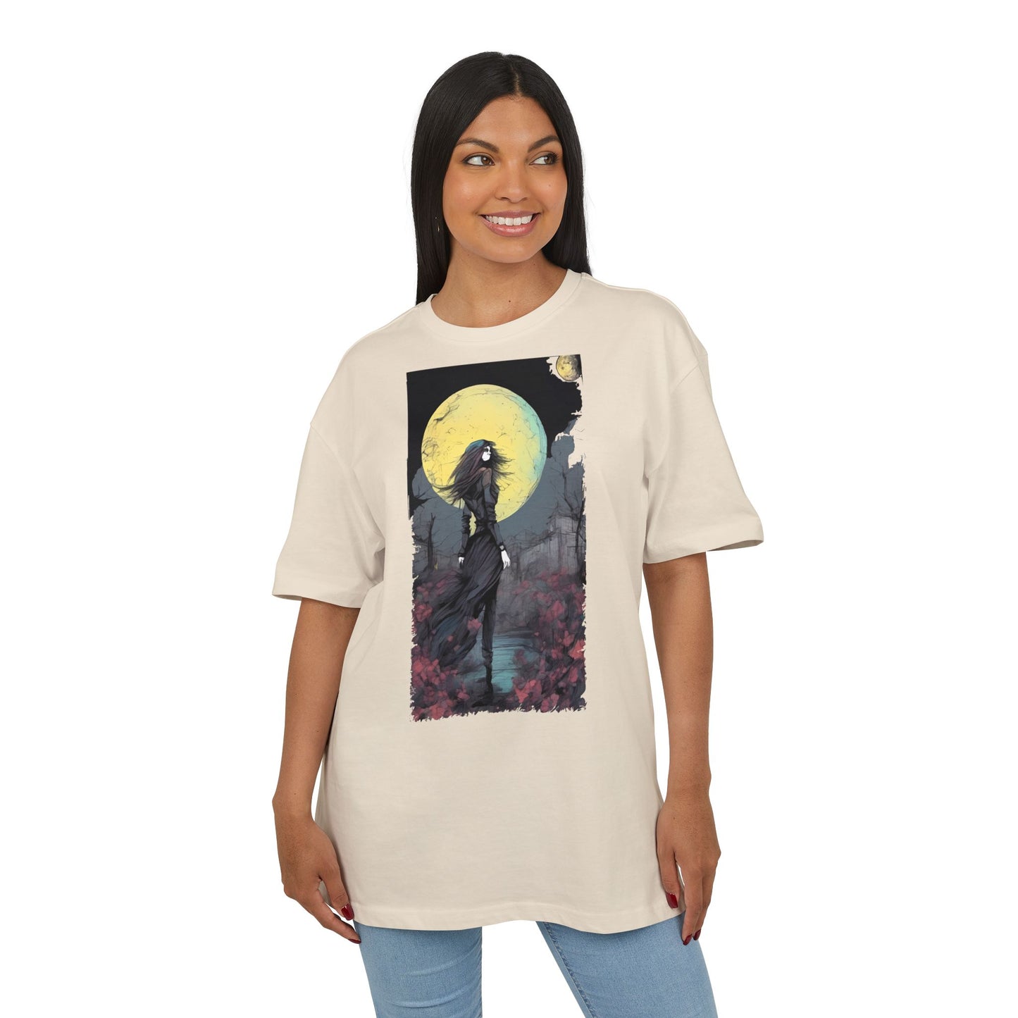 Moonlit Witch Oversize Tee, Cozy Casual Wear, Halloween Outfit, Gothic Style, Gift for Her, Everyday Fashion