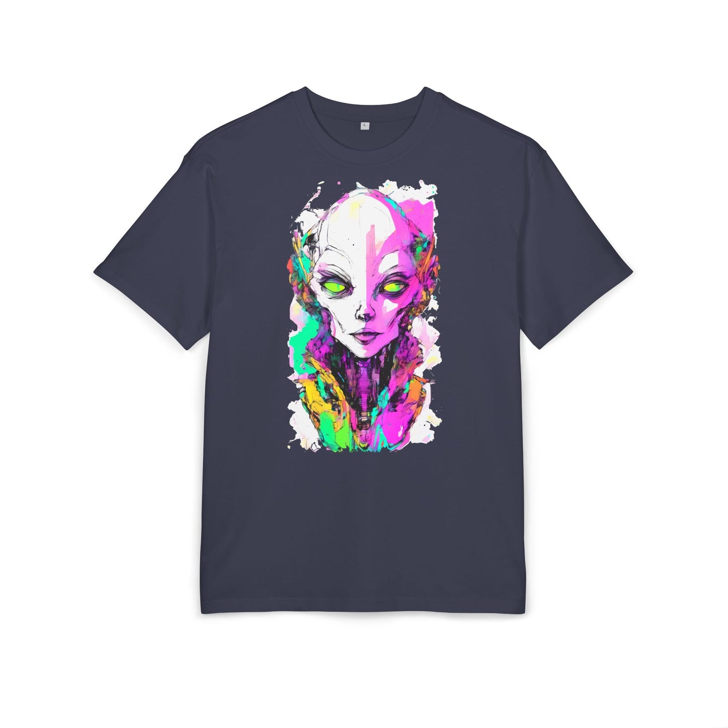 Colorful Alien Graphic Unisex Heavy Oversize Tee | Casual Streetwear, Gift for UFO Enthusiasts, Statement Tee, Festival Wear, Unique Art Tee