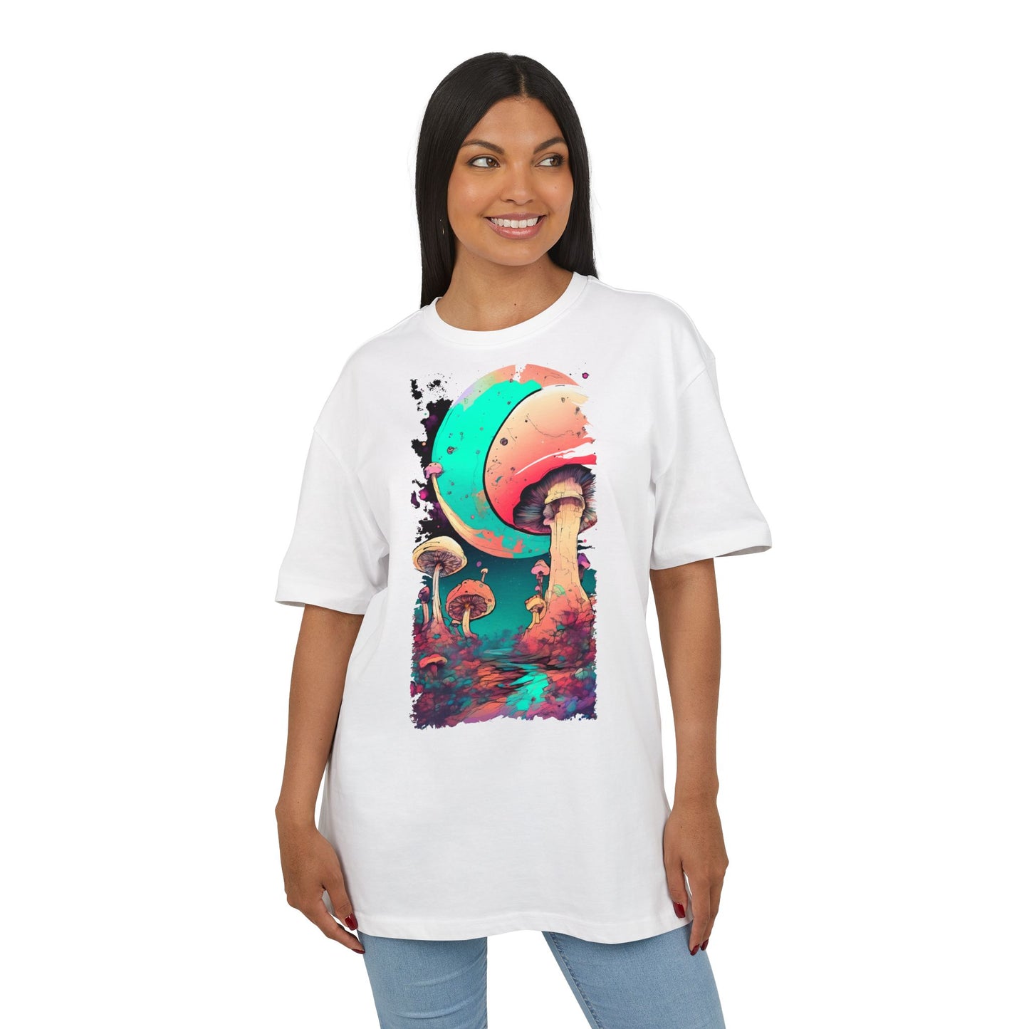 Cosmic Mushroom Graphic Tee, Unisex Oversized Shirt, Boho Vibe Top, Festival Wear, Unique Gift for Nature Lovers, Relaxed Fit Shirt
