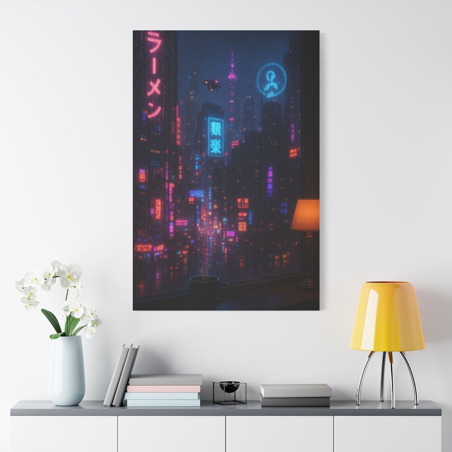 Urban Neon Art Canvas, Modern Wall Decor, Cyberpunk Artwork, Home Office Decoration, Gallery Style Print