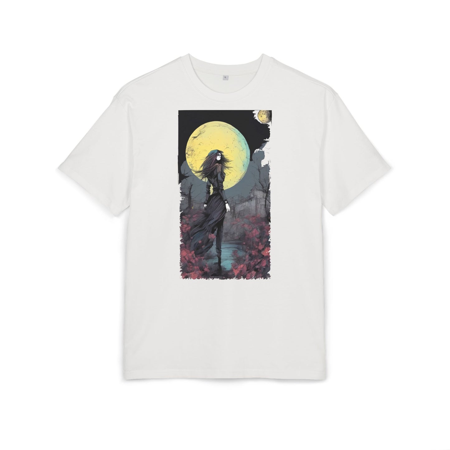 Moonlit Witch Oversize Tee, Cozy Casual Wear, Halloween Outfit, Gothic Style, Gift for Her, Everyday Fashion