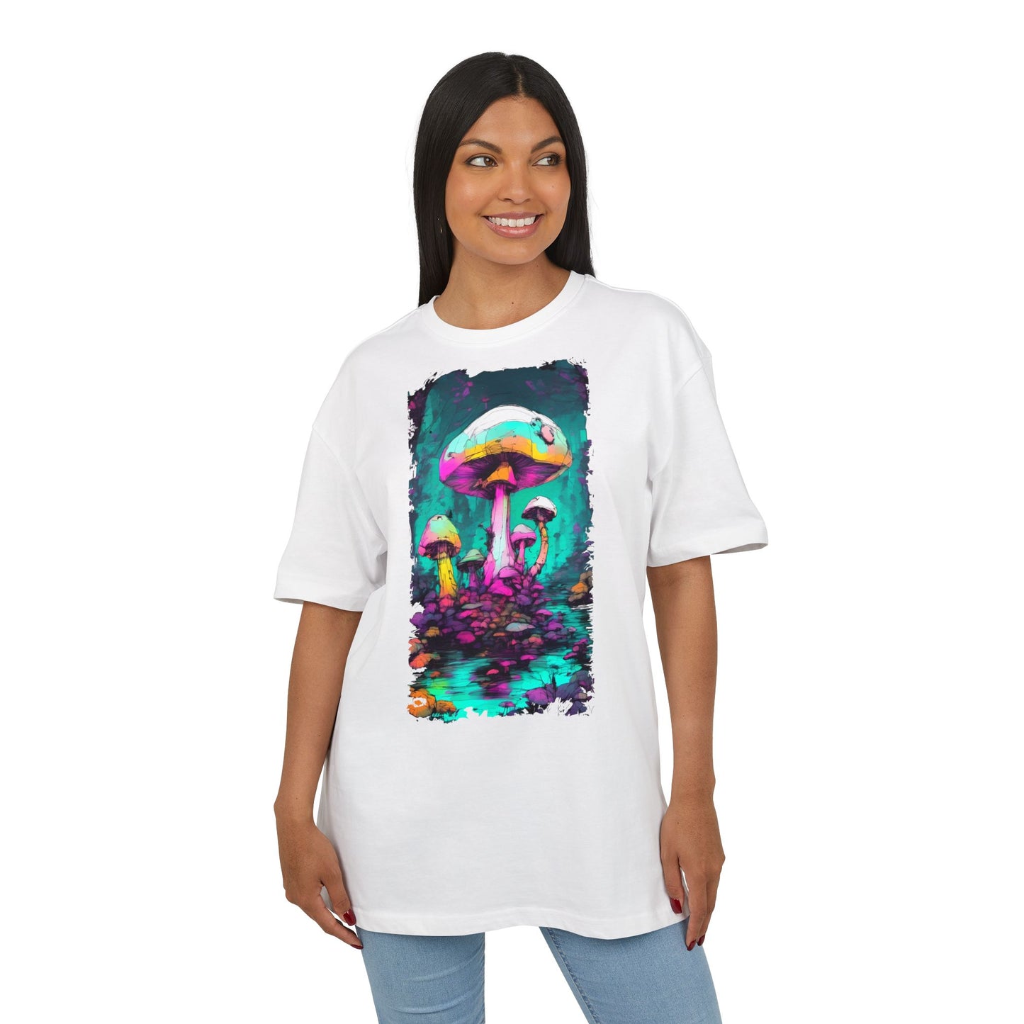 Psychedelic Mushroom Unisex Oversized Tee, Retro Graphic T-Shirt, Festival Wear, Street Style, Unique Gift for Nature Lovers