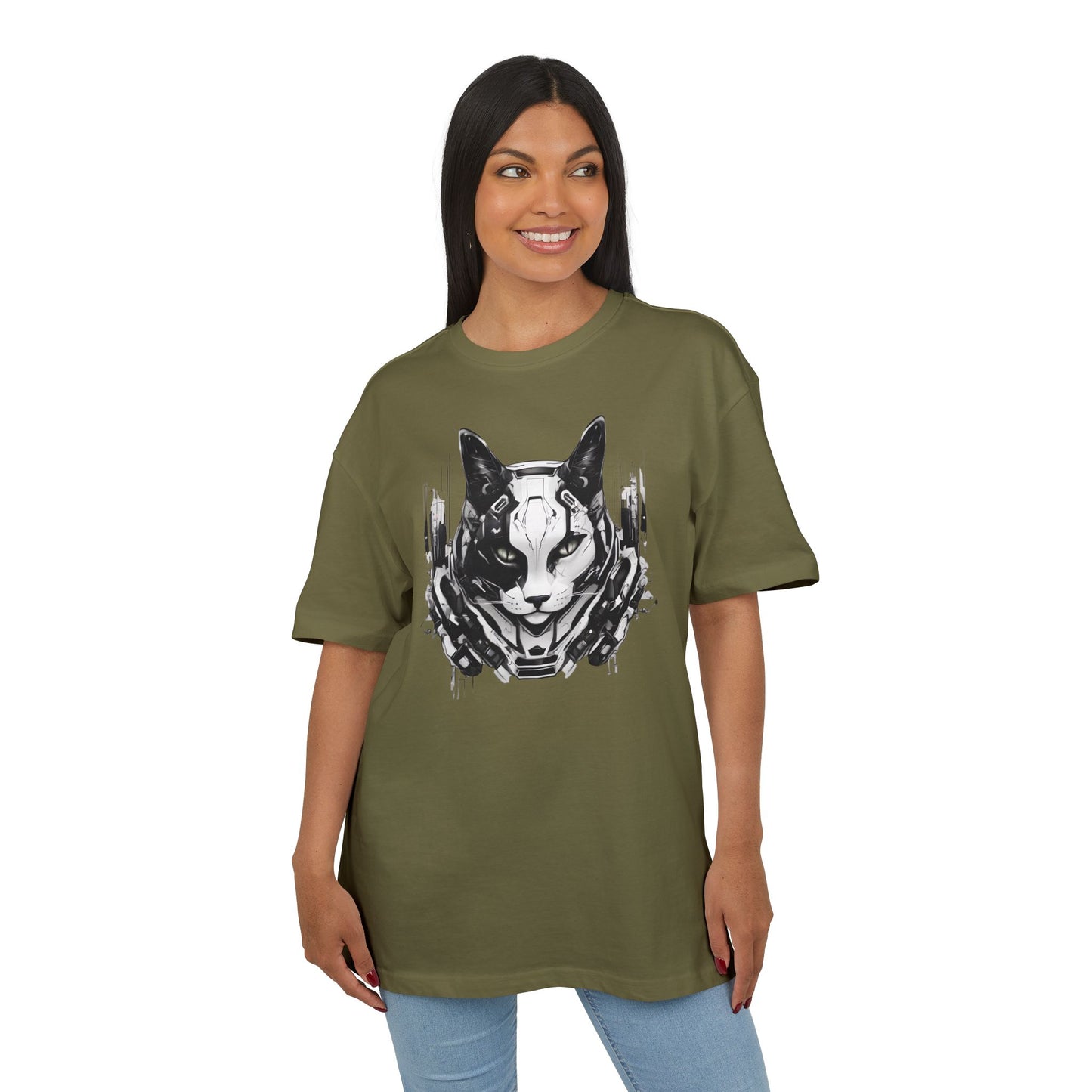 Cyber Cat Graphic Tee - Unisex Oversized T-Shirt, Cool Streetwear, Gift for Cat Lovers, Futuristic Design, Casual Everyday Wear
