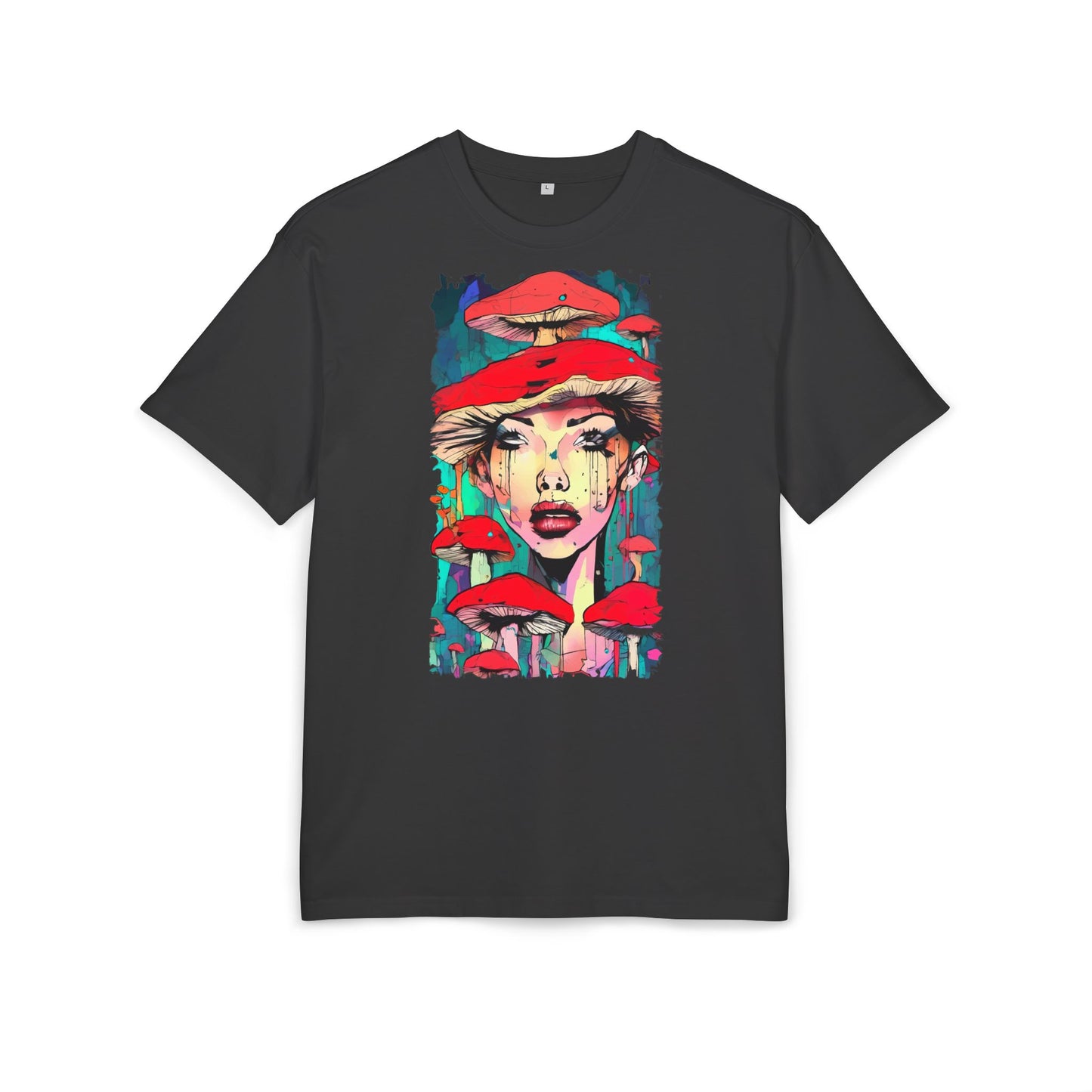 Colorful Art Tee, Unisex Heavy Oversize Tee with Mushroom Design, Casual Wear, Graphic Shirt, Gift for Art Lovers, Streetwear Style