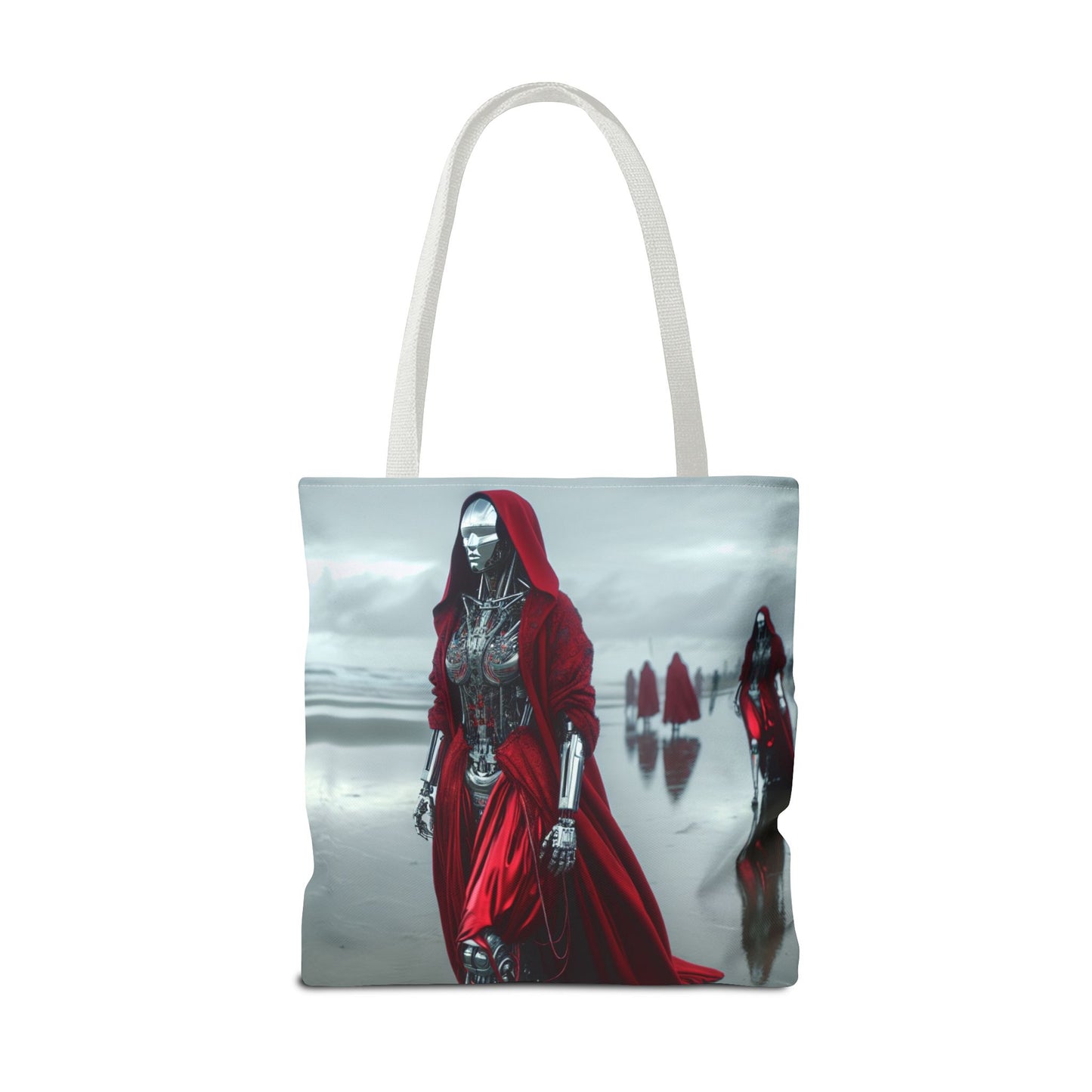 Futuristic Red Hooded Tote Bag, Eco-Friendly Shopping Tote, Stylish Reusable Bag, Perfect for Gifts, Fashion Statement