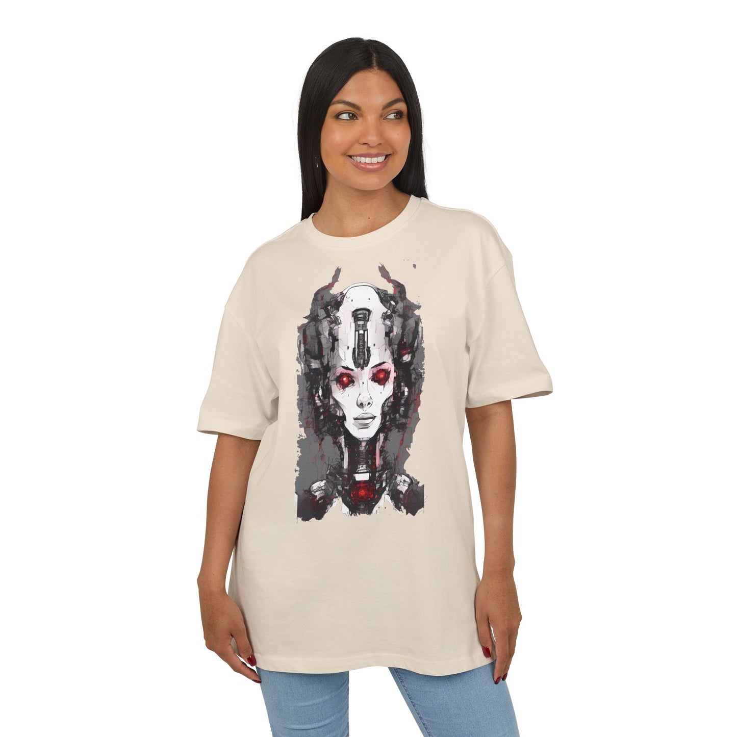 Futuristic Graphic Tee, Unique Oversized T-Shirt, Stylish Casual Wear, Perfect Gift for Art Lovers, Bold Design for Teens