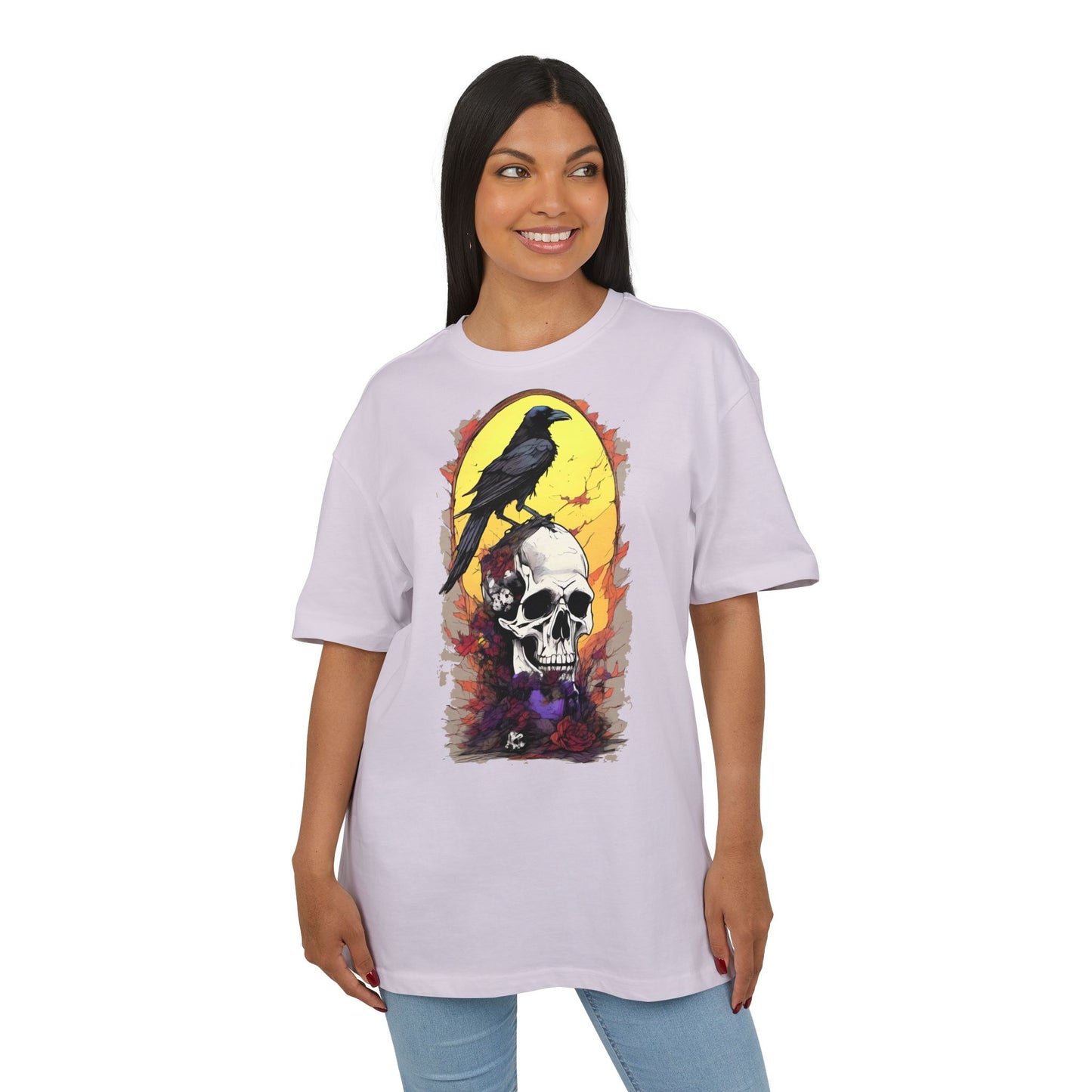 Gothic Raven & Skull Tee, Unisex Oversized Shirt, Edgy Halloween Fashion, Alternative Streetwear, Unique Graphic Tee, Perfect Gift